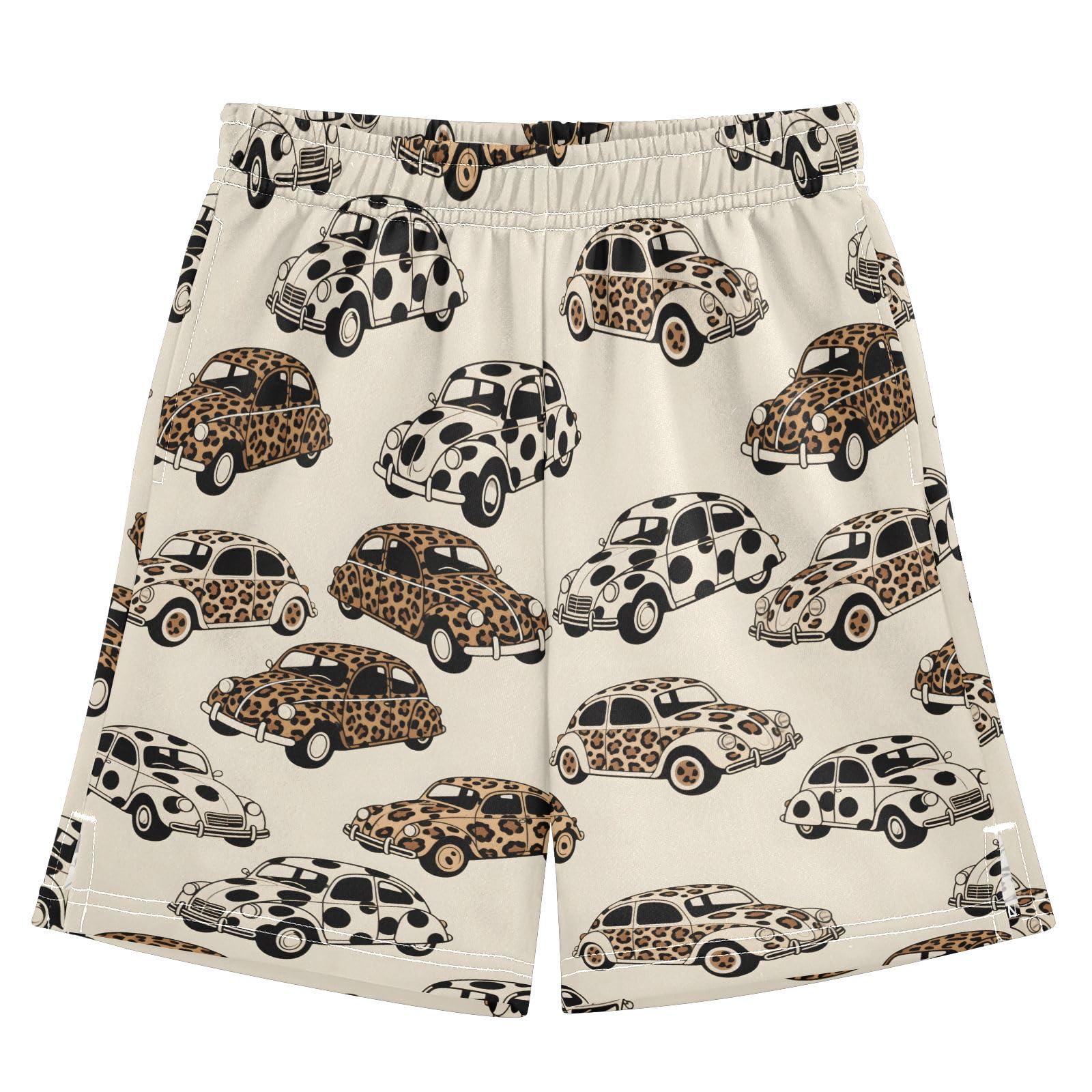 panksolu Cute Leopard Print Cars Boys' Shorts Summer Cotton Adjust Pocket Boys Shorts Size 8 Years Multicolor