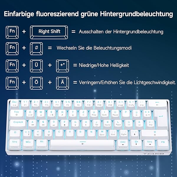 TMKB T61SE Gaming Mechanical Keyboard with German QWERTZ Layout, Red Switch, White - 4