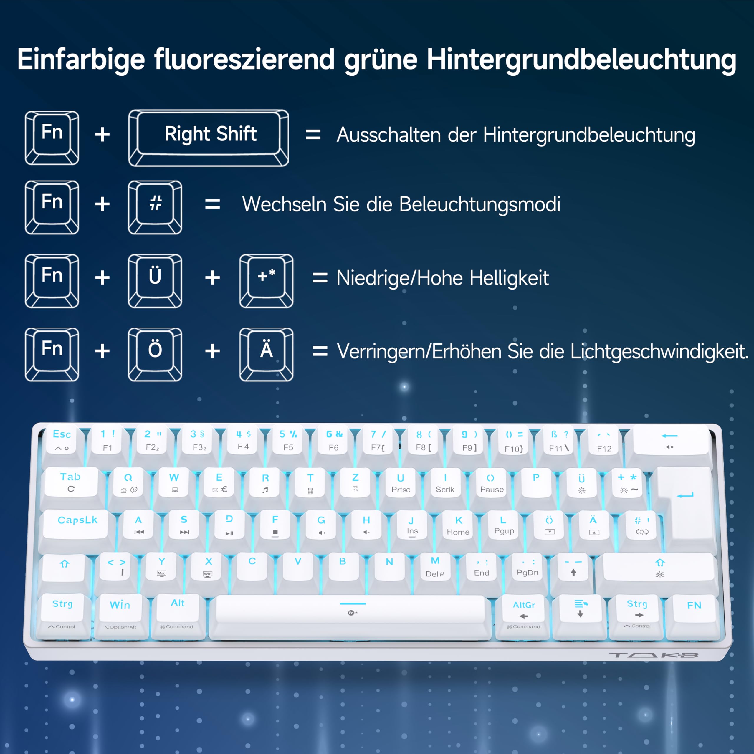 TMKB T61SE Gaming Mechanical Keyboard with German QWERTZ Layout, Red Switch, White - 5