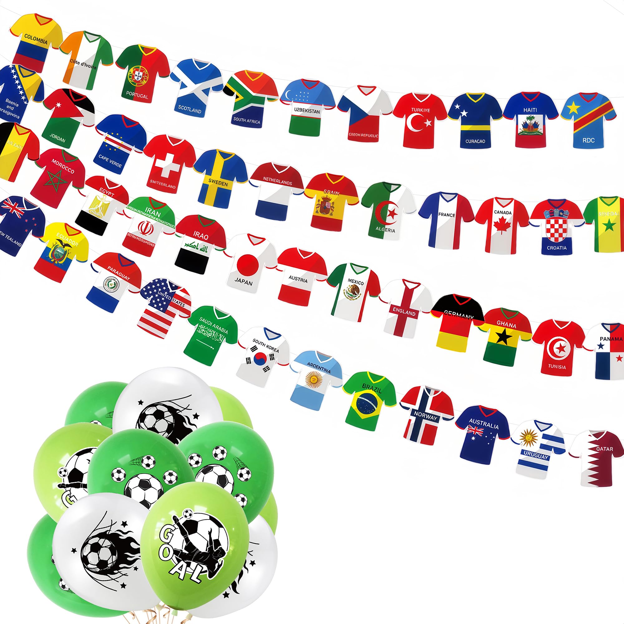 World Cup Flags Bunting 2026 48Teams Jersey Flag Bunting Balloons for World Cup Decorations 2026 Double Sides Flag Banner for Bar Club Garden Home Decor