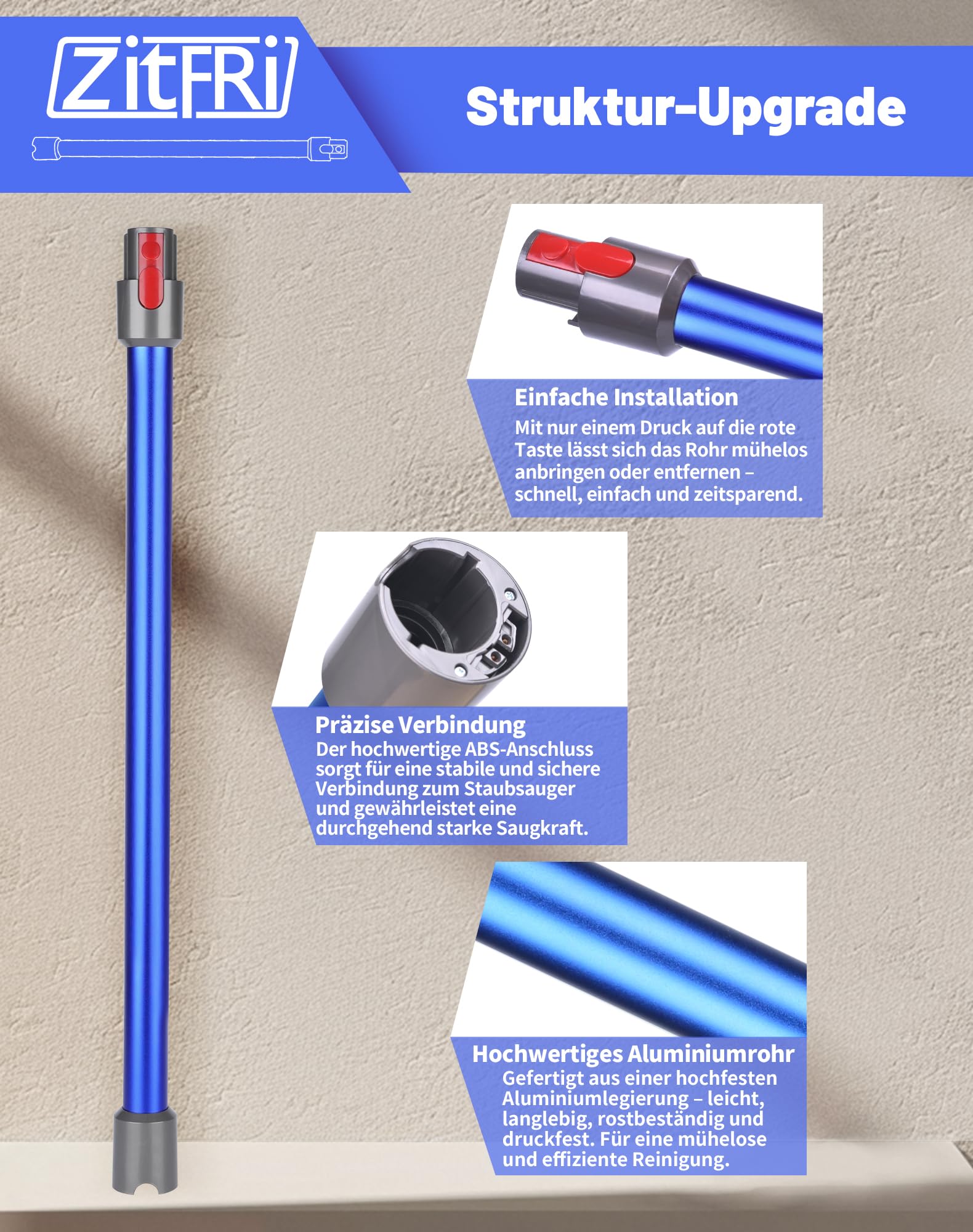 Verlängerungsrohr für Dyson V11 V15 V10 V8 V7 Rohr Kompaibel mit 967477-01 bis 09 Saugrohr Geeignet für Dyson Ersatzteile Saugrohr, 72CM - Blau