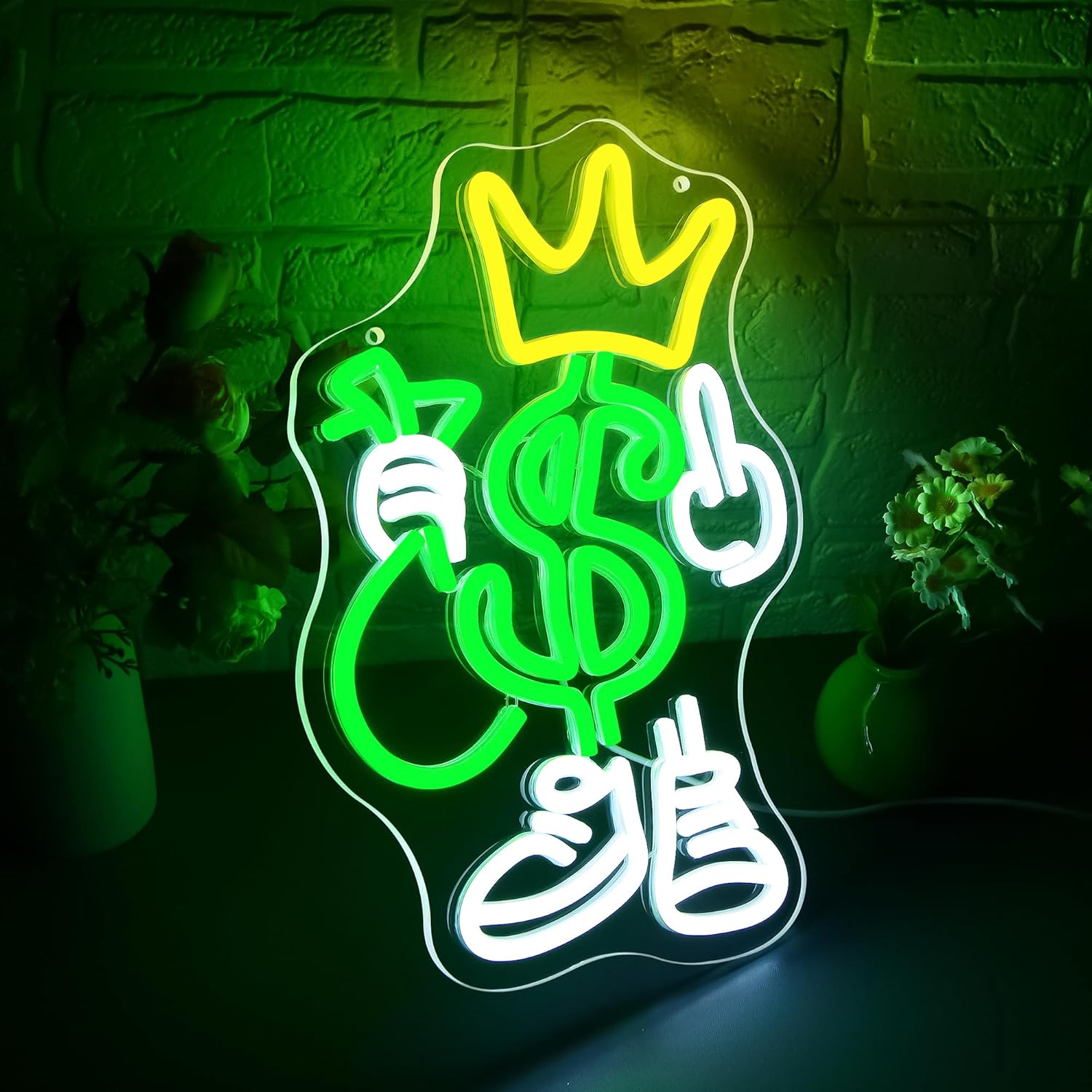 Money Neon Sign for Wall Decor Dimmable Crown Dollar Neon Light for Man Cave LED Light Up Sign for Shop Game Room Bedroom Store Bar Pub Party Christmas Birthday Gift Art Size 13.7 * 9.2In (WZCP207) - Image 2