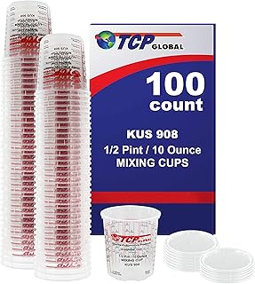 Custom Shop Brand (Full Case of 100 Each - 1/2 Pint (10oz) Paint Mixing Cups) - Cups Have Calibrated Mixing Ratios on Side of Cup BOX of 100 Cups
