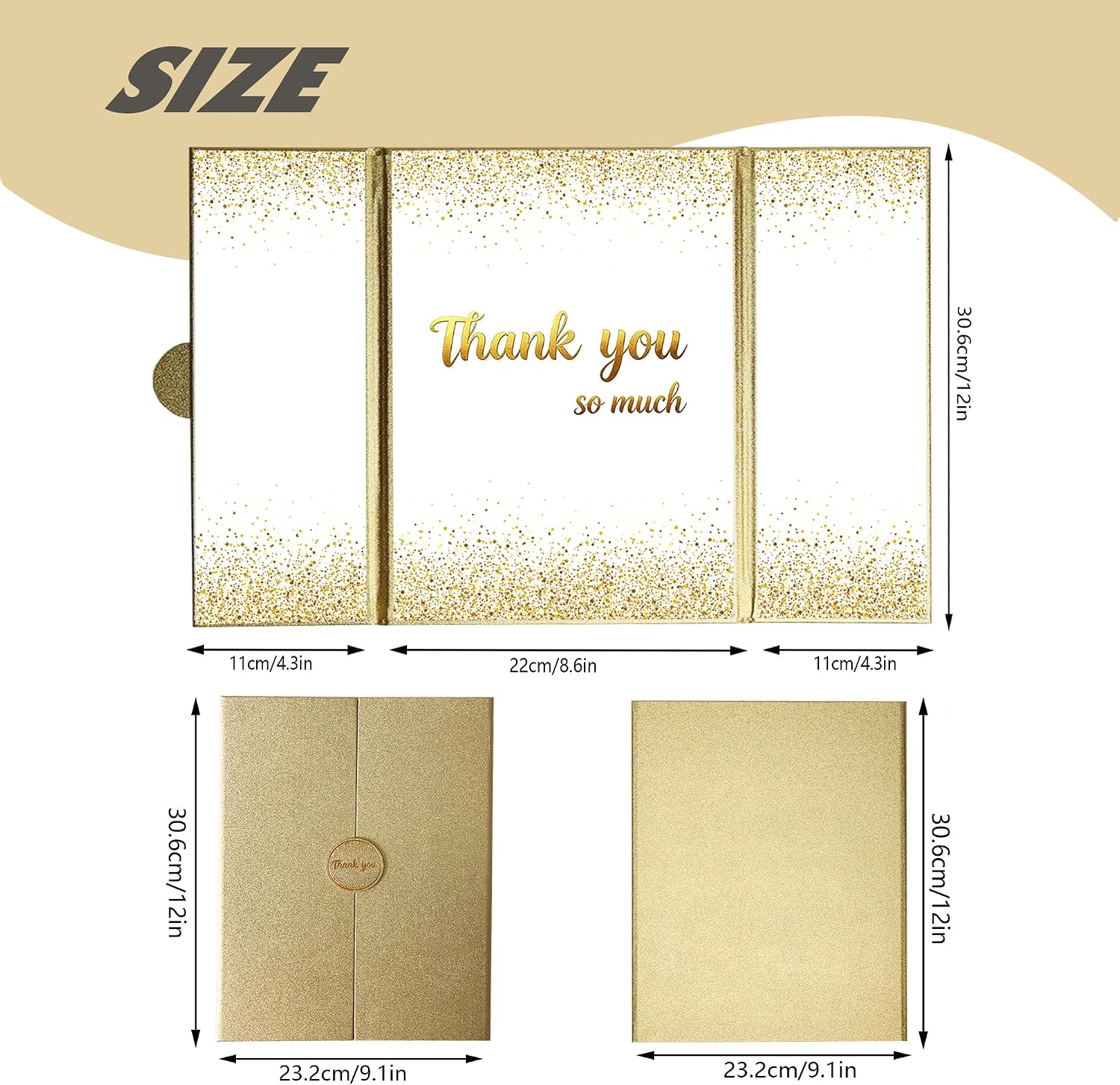 HAHZY Large Thank You Card, Appreciation Gift Card for Women Men (Gold)