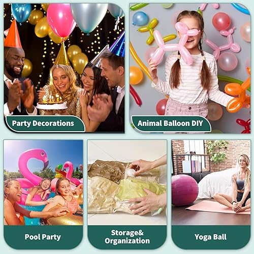 Miniatura 8 de Bomba de aire eléctrica 3 en 1 para todos los globos e inflables, puertos de inflado triples para inflado de globos de látex de 260q de papel de