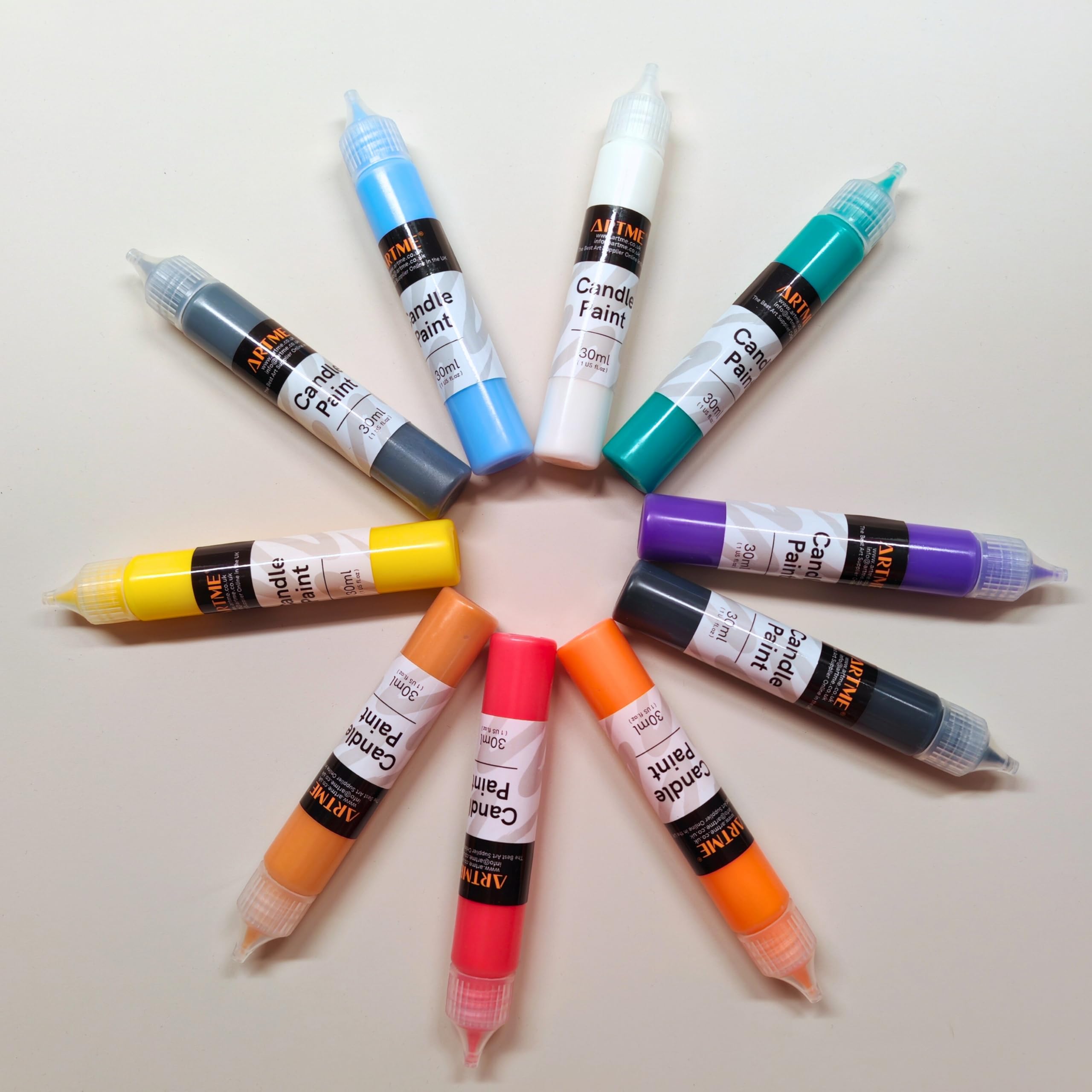 ARTME Kaarsenverf 10 Kleuren, Tube Van 30 Ml, Verf Met 3d-Effect, Veilig Te Branden Met Kaarsen, Speciaal Voor Waskunst