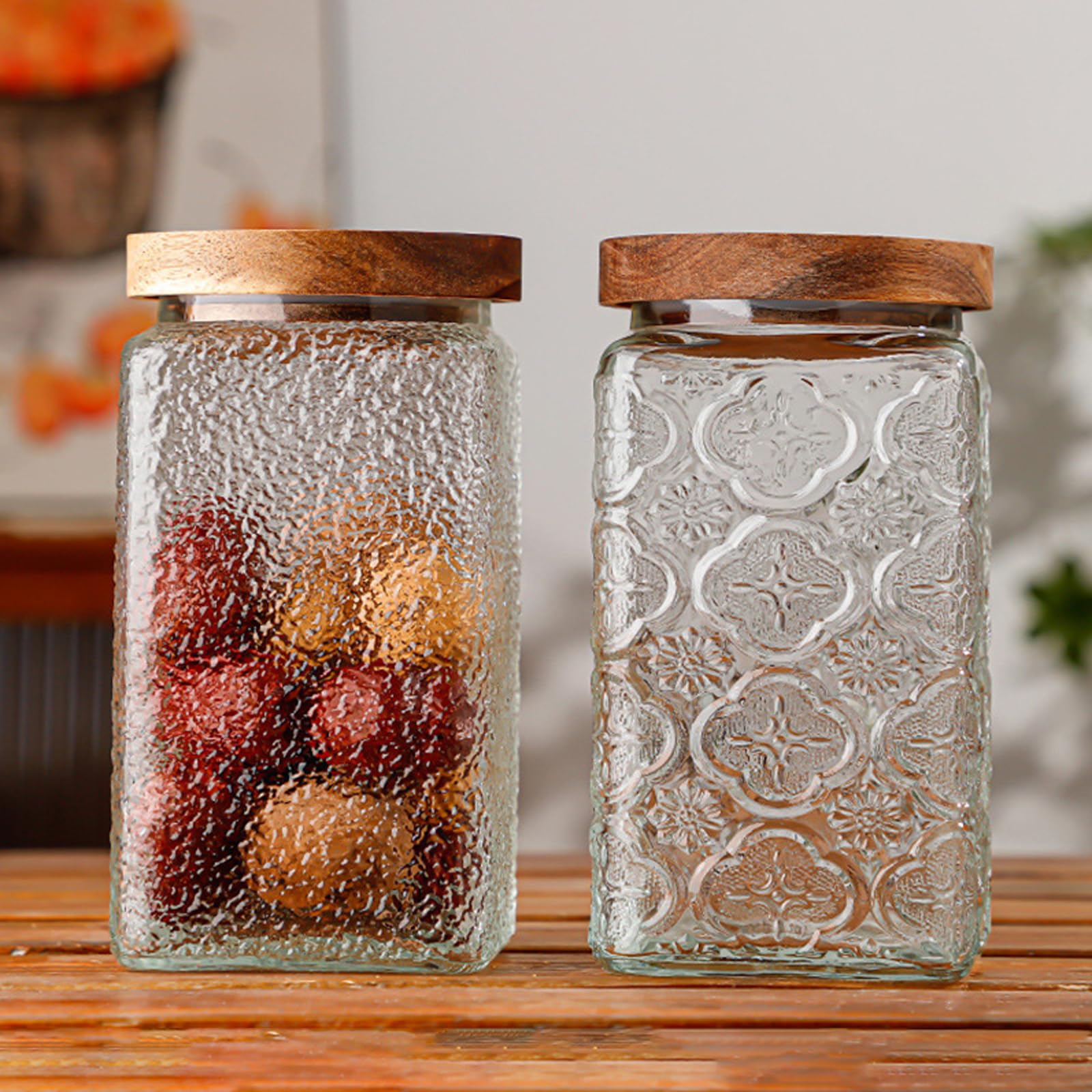 Amazon｜ガラスジャー 密閉蓋付き ベゴニアの花図案 ガラスの保存瓶