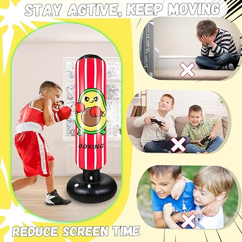 Miniatura 2 de Saco de boxeo para niños de 48 pulgadas con guantes, saco de boxeo inflable para niños y niñas, saco de boxeo inflable para niños y niñas, saco de