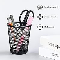 Vista 5 de HappyHapi Mesh Pen Holder 8pcs, Black Pen Holder for Desk, Pencil Holder for Desk, Metal Pencil Cup, Pen Cup for Desk, Mesh Pen Pencil organizer for