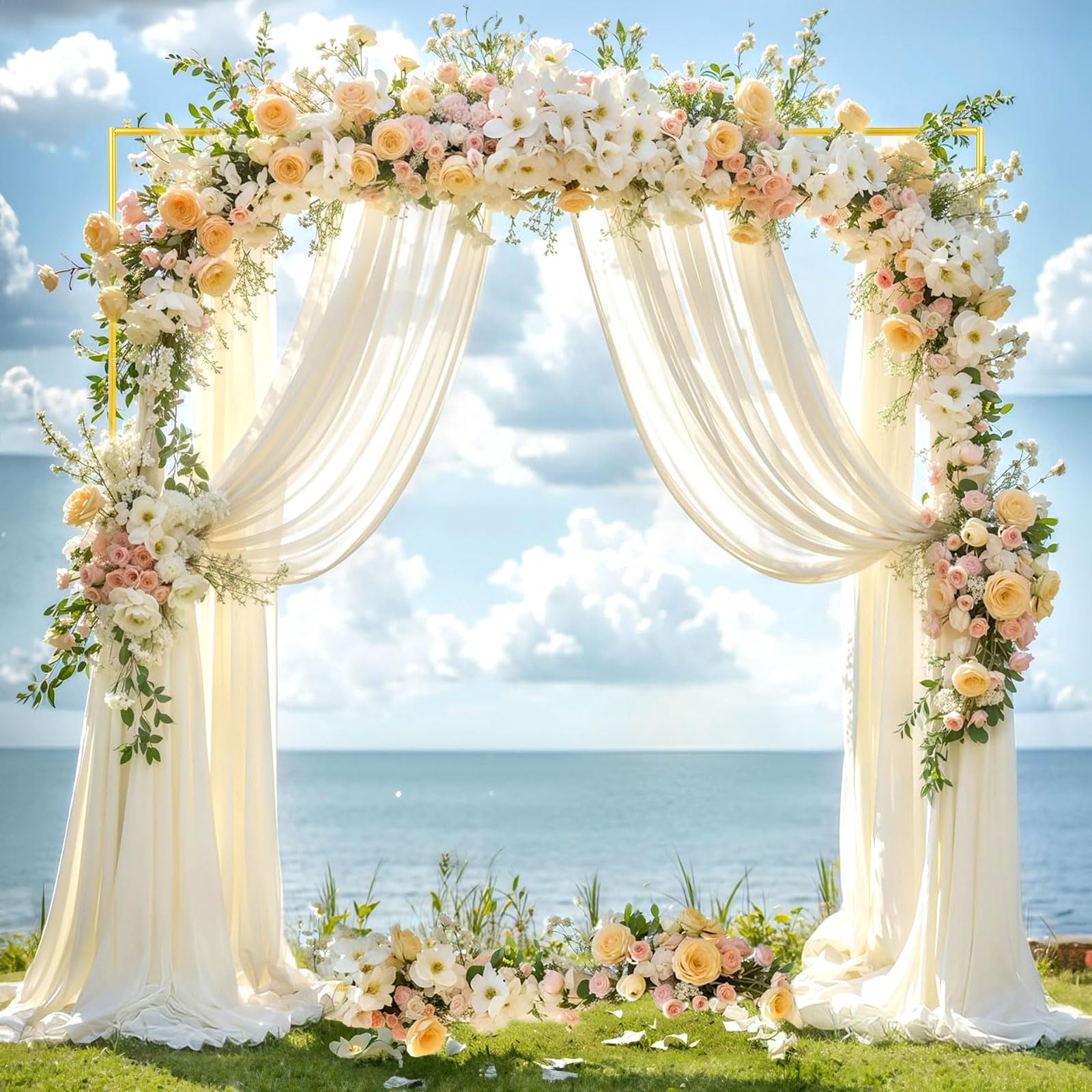 PlusFive Arco Quadrato per Matrimonio, 2 x 2m Supporto per Palloncini in Metallo, Arco per Palloncini Dorato Regolabile, Supporto da Terra in Metallo per Arco di Palloncini per Compleanno, Matrimonio