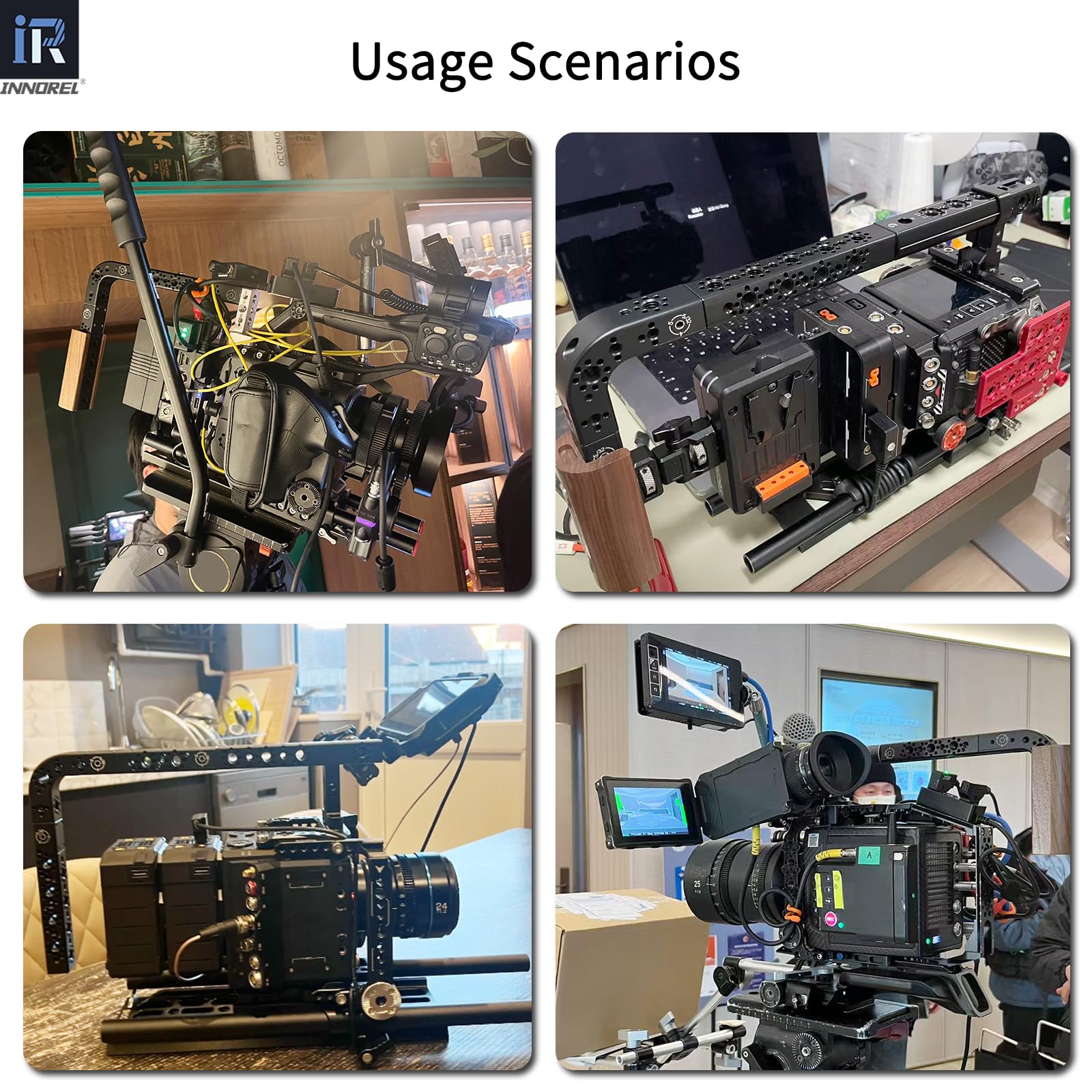 INNOREL CB2 Poignée Multifonction en Alliage d'aluminium CNC,avec Trous de Fixation Arri de 3/8" et 1/4" pour Cadres de Cage de caméra, Plates-Formes vidéo DIY, Tout Point fileté de 3/8"