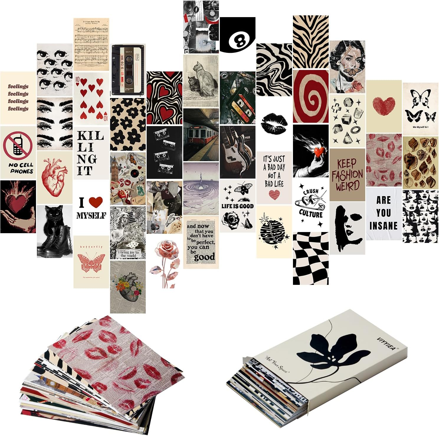 VIYYIEA50PCS Wall Decor Posters for Bedroom, Y2K Aesthetic Room Decor, 2000s Downtown Girl Room Decor, Retro Hippie Wall Collage Kit for Dorm Decor, Preppy Stuff Poster Sets, with 60 Stickers