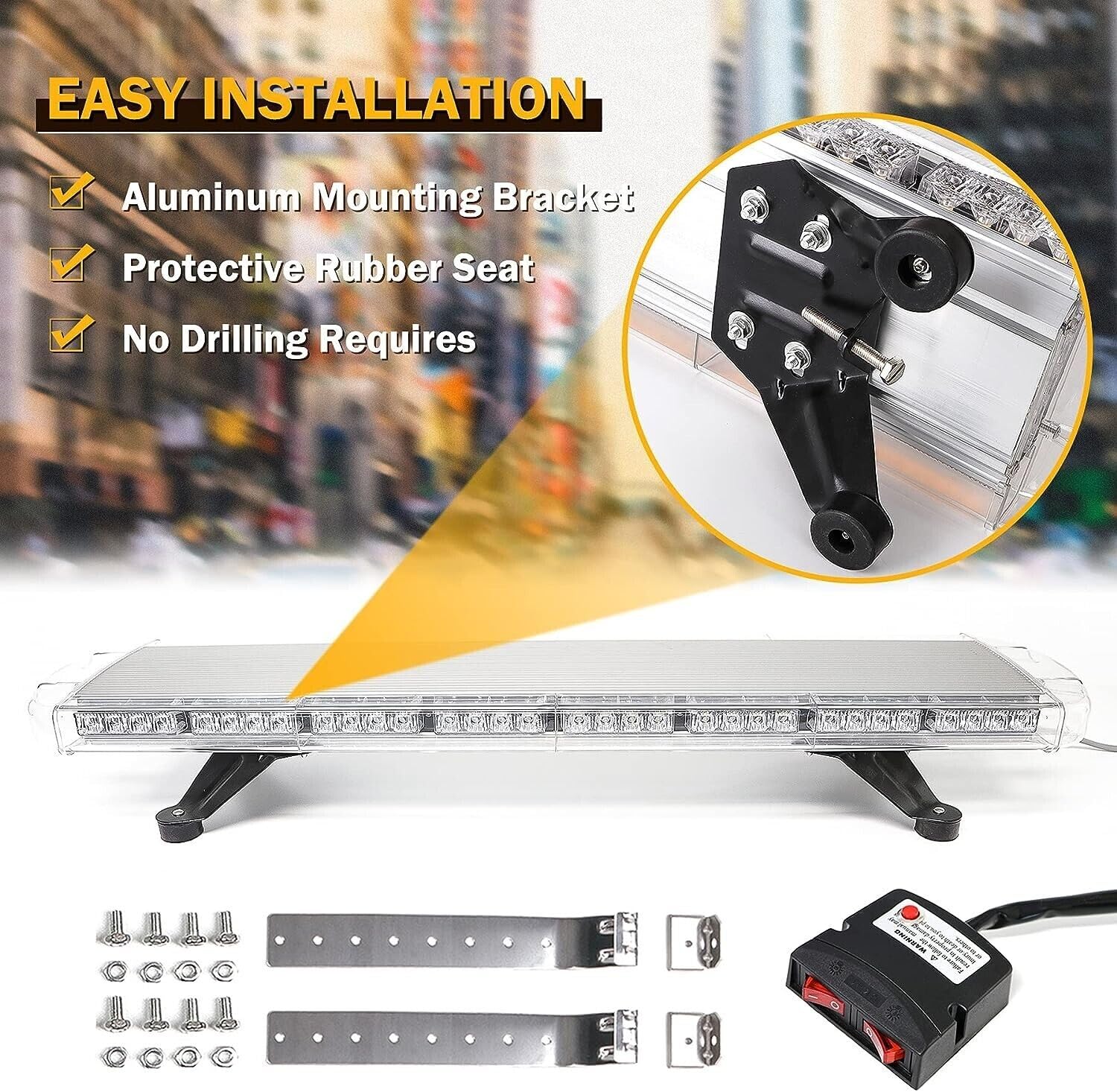 72 LED Barra Luminosa Stroboscopica di Emergenza Luce di Аvvertimento Per Tetto Auto 15 Modalità di Lampeggiamento Impermeabile con Accendisigari da 4,3 m 12V 24V