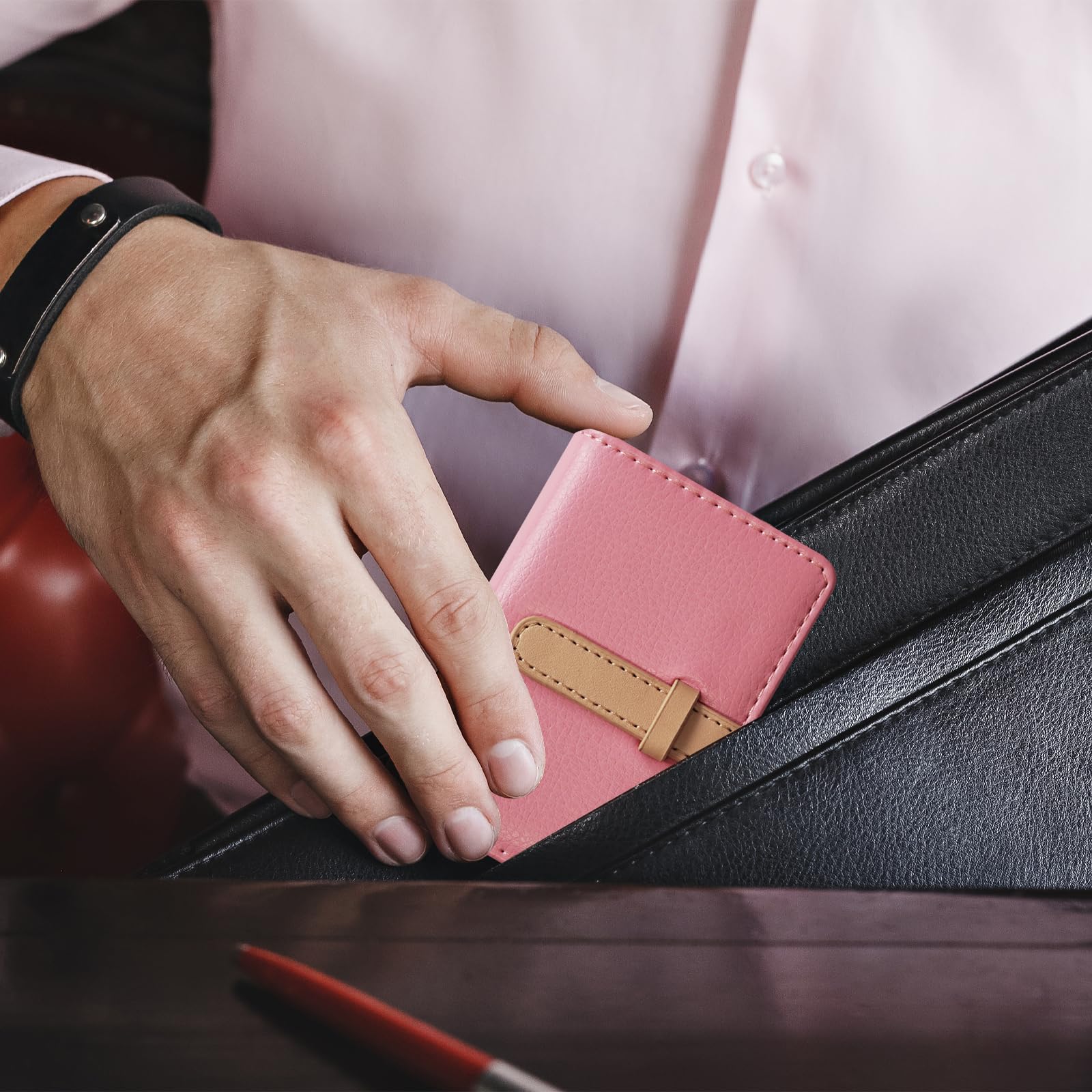 Credit Card Holder with 26 Suitable Slot, ID Card Case PU Leather Wallet for Women Men Business Organiser Pocket (Pink)