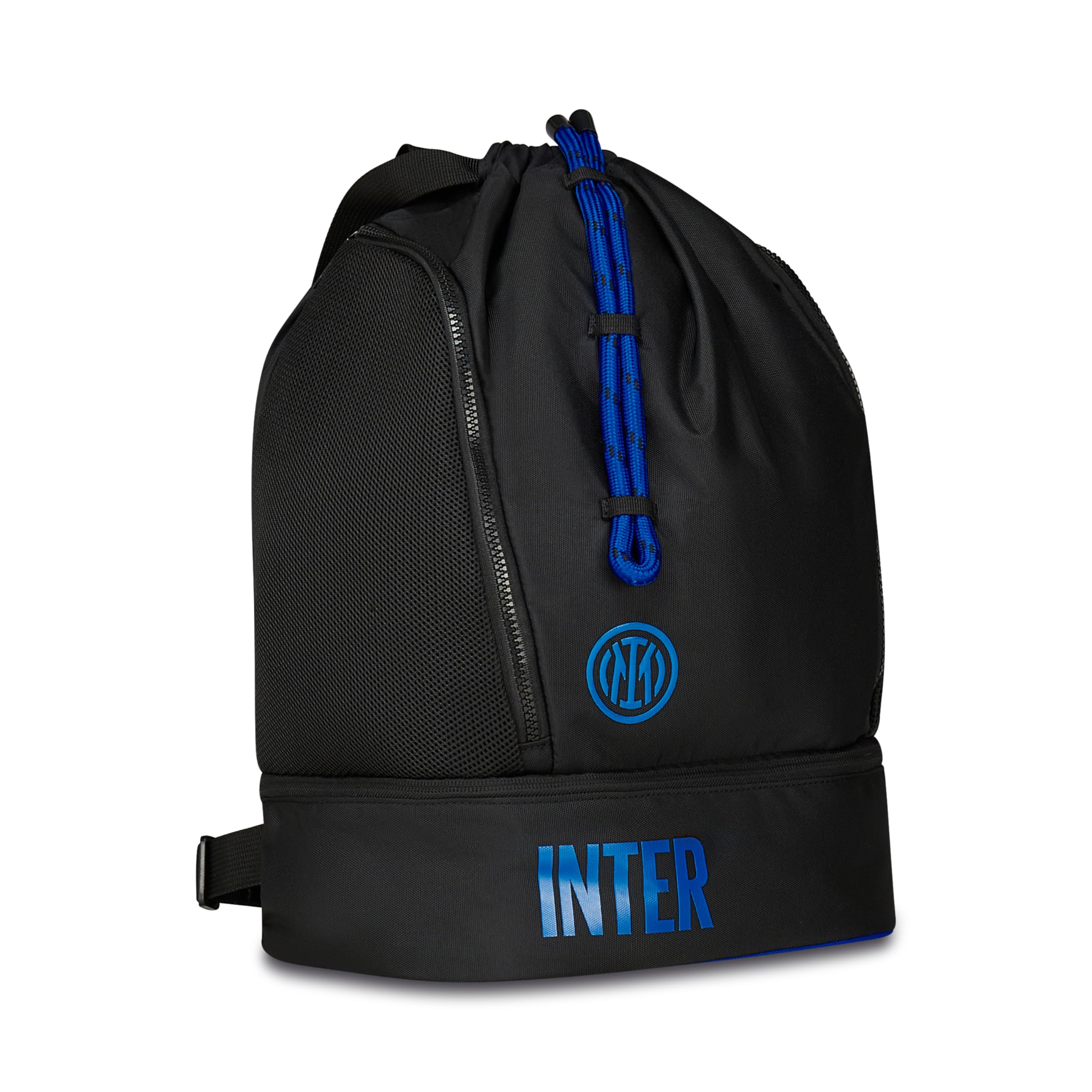 Inter Zaino Palestra Ragazzi e Bambini, Nero Azzurro, Con Fondo Rigido Portascarpe, Spallacci Regolabili, Sport e Tempo Libero