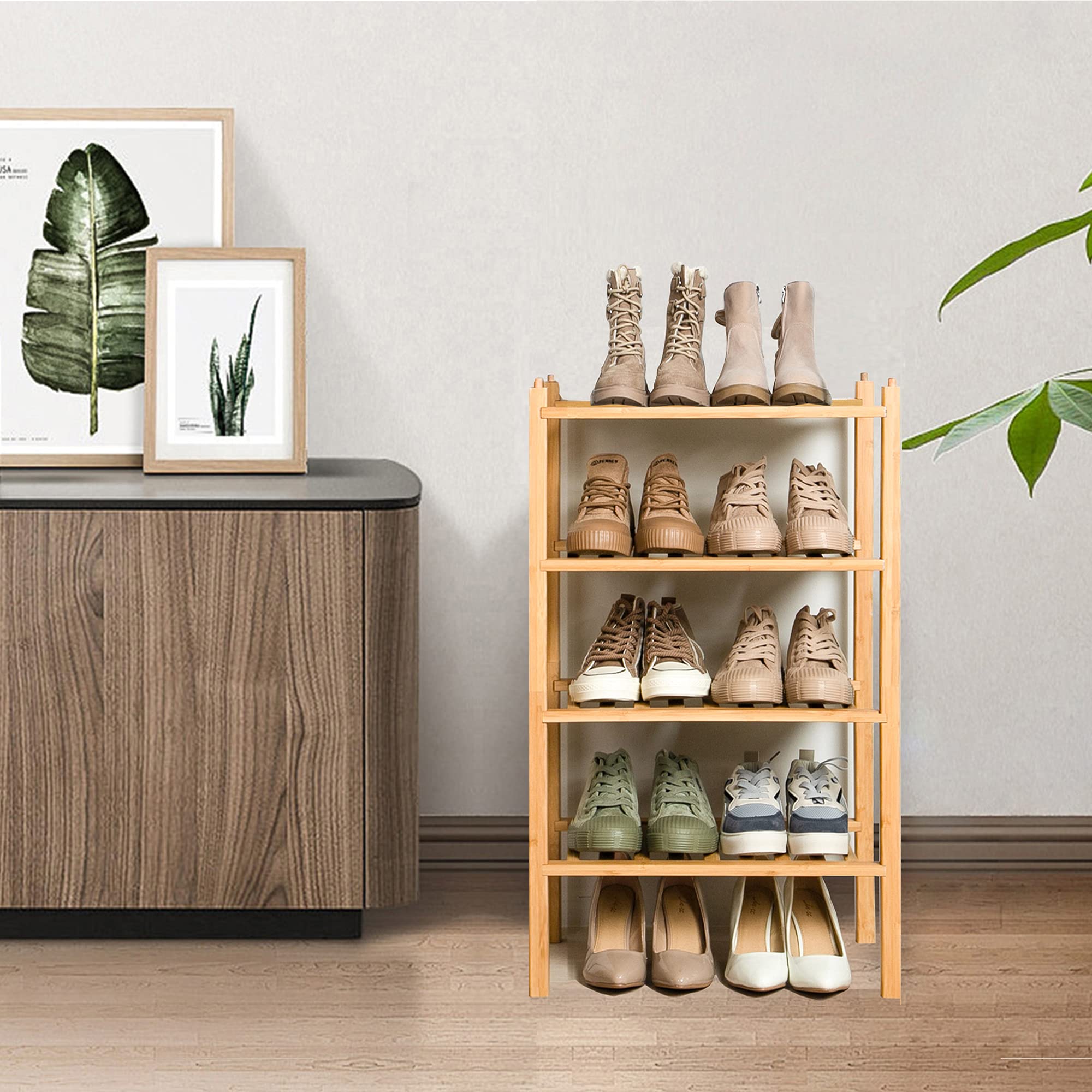 Buy 4 Tier Shoe Rack,100 Natural Bamboo Wooden Shoe Rack,Stackable