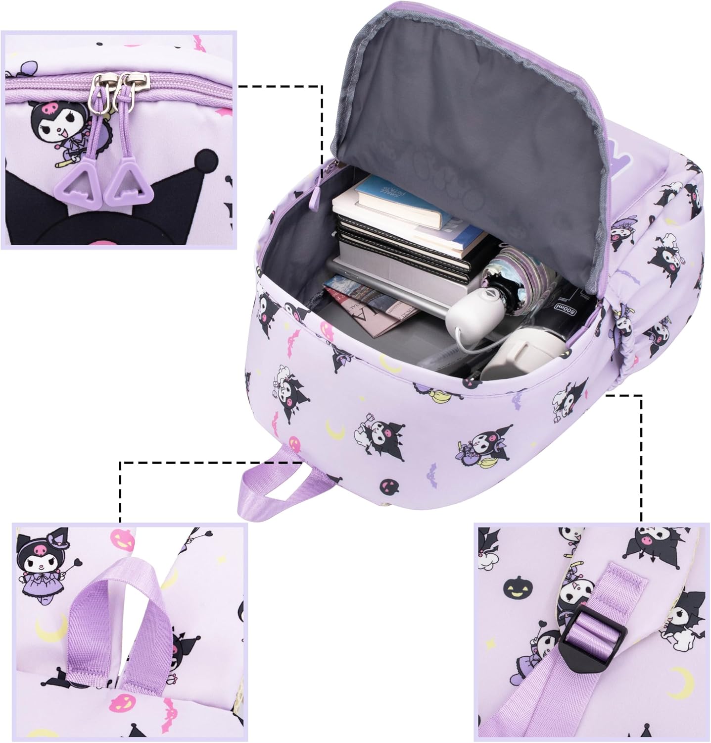 Cartoon All Over Print Casual Backpack Laptop Backpack Travel Hiking Rucksack Zipper Backpack Purple (zipper Damaged, see the picture)