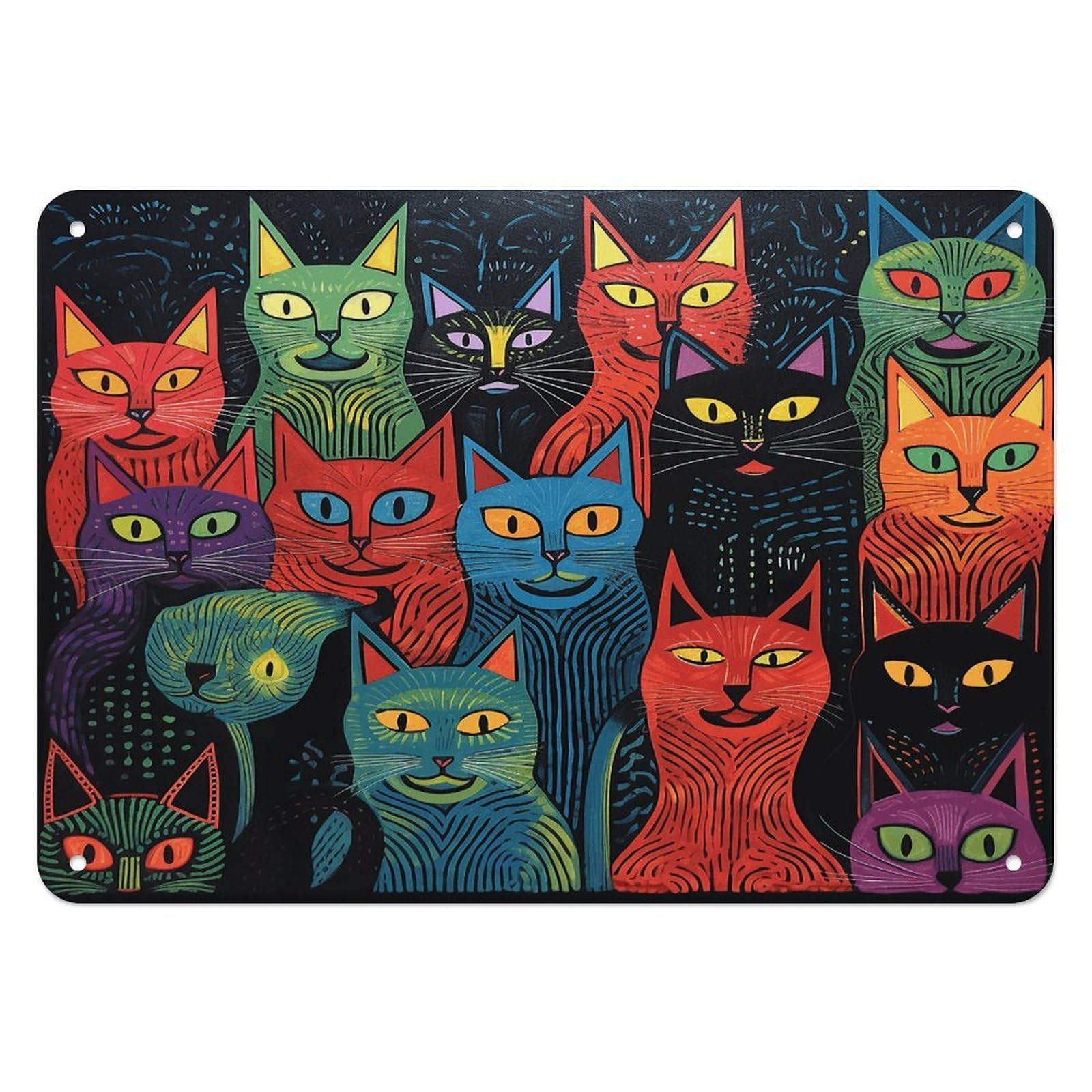 Fekiloot Style Multicolor Cat Painting Wall Decor Iron Painting Metal Sign