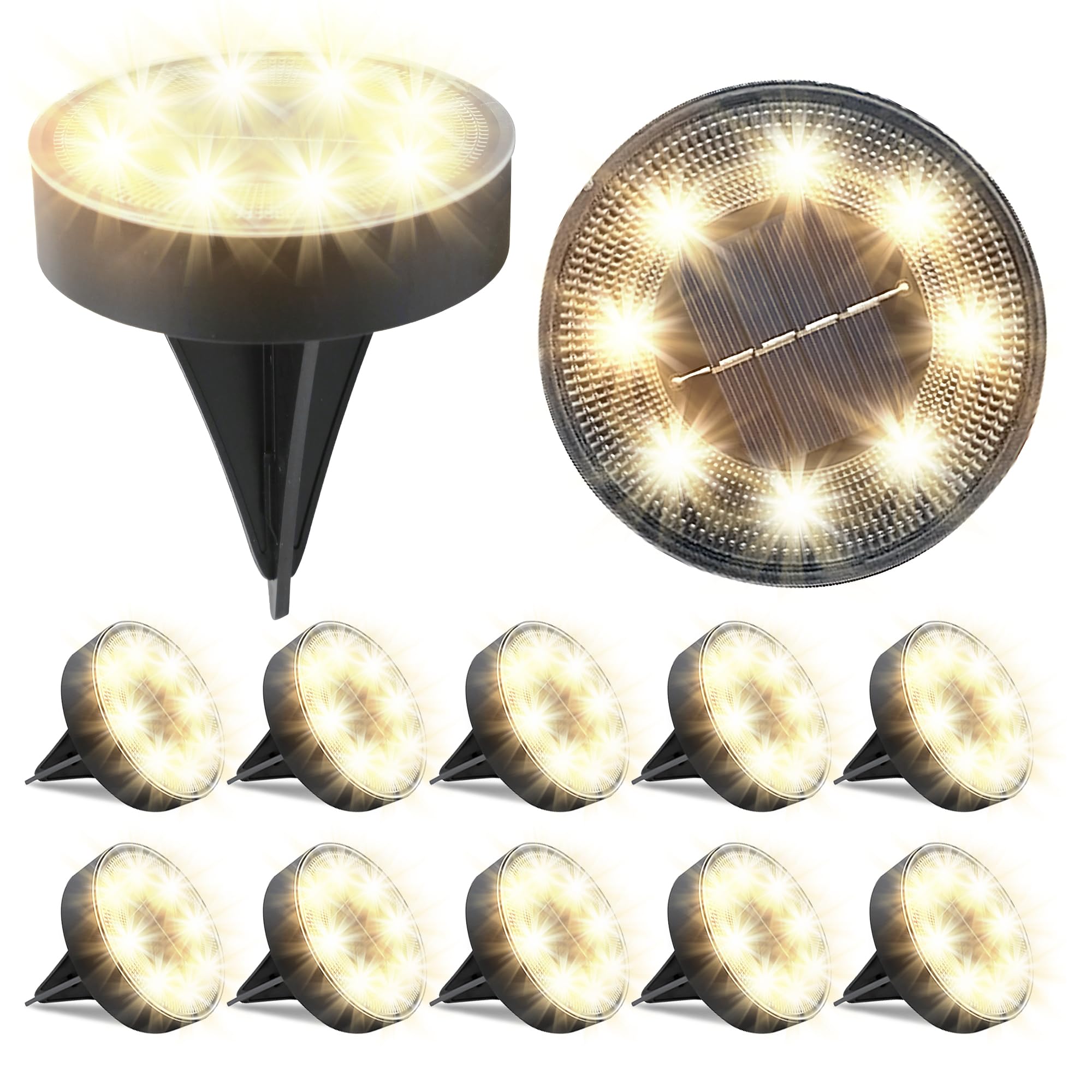 Siatom Solar Ground Lights 12 Pack, IP68 Waterproof Solar In-Ground Light for Outdoor, Flat Landscape Lighting, Garden Disc Light for Pathway, Walkway