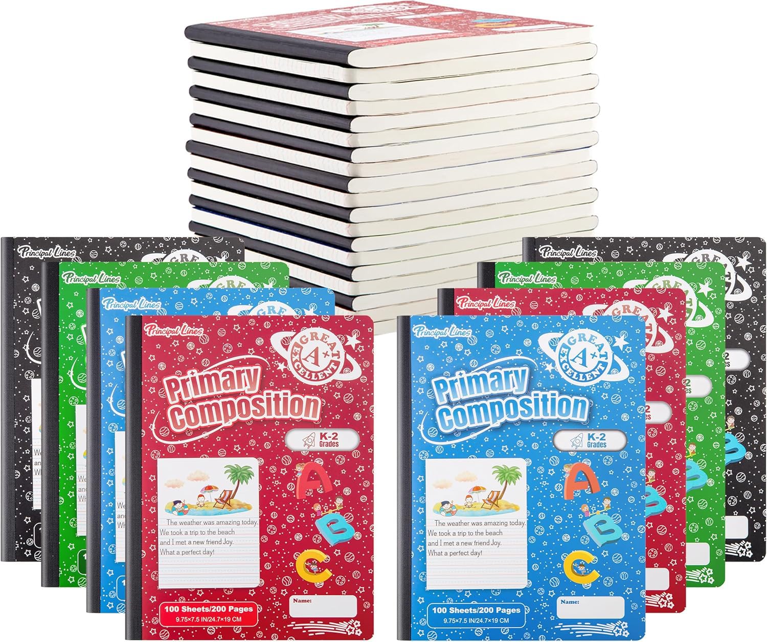 24 Pack Primary Composition Notebook K-2, Primary Ruled Journal, Draw and Write Journal for Kids, Notebook School Supplies for Students, Hard Cover, 200 Pages(100 Sheets)