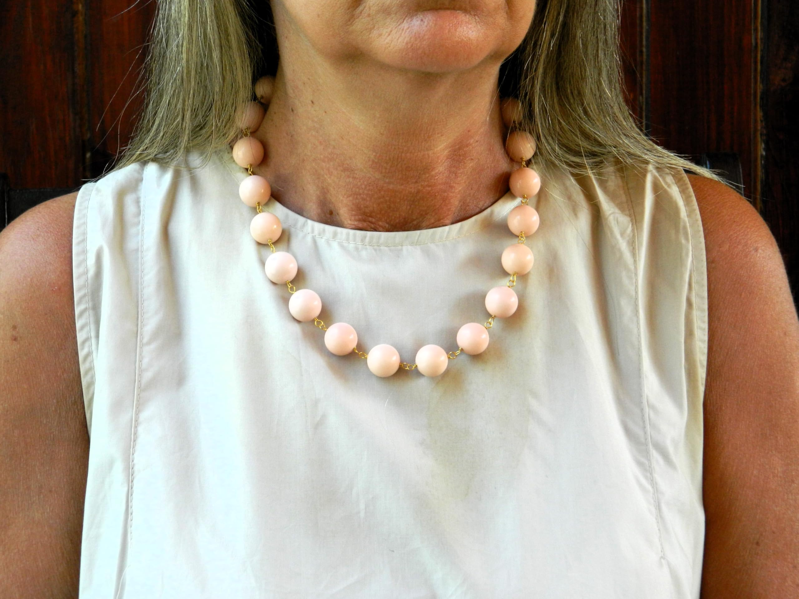 Collana Girocollo Donna in Pasta di Corallo Rosa Chiaro 14 mm – Modello Rosario – Fatta a Mano – Made in Italy – Chiusura a Moschettone Dorato – Nickel Free – DodiGioielli