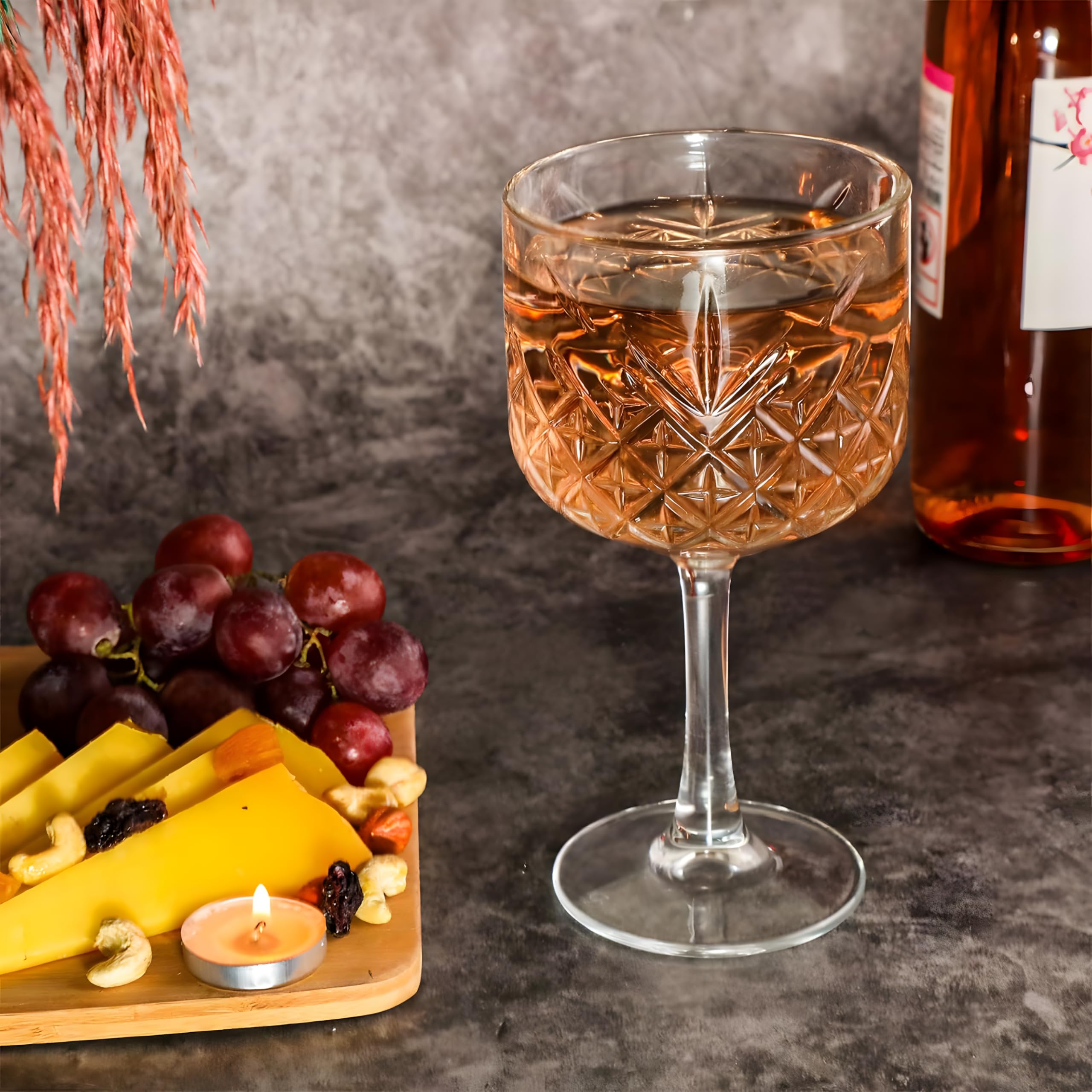 Inovique Enterprises Timeless Vintage Wine Glasses Set of 6 - 500ml Cut Glass Goblets for Red Wine, Water & Cocktails | Crystal Look, Durable, Lead-Free