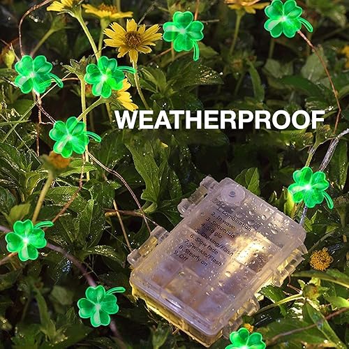 Miniatura 4 de Luces del día de San Patricio, guirnalda de luces de trébol, funciona con pilas, 13 pies, 40 LED, 8 modos con control remoto, trébol de la suerte,