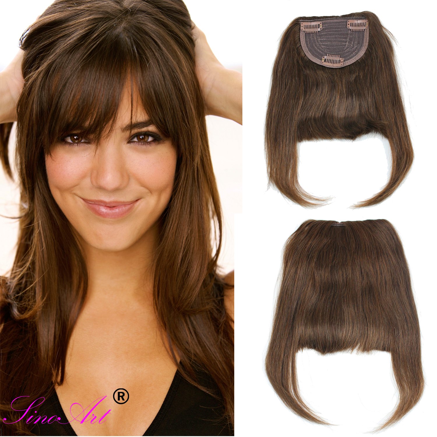 Sinoart Human Hair Front Clip In Hair Bangs Full Fringe Short