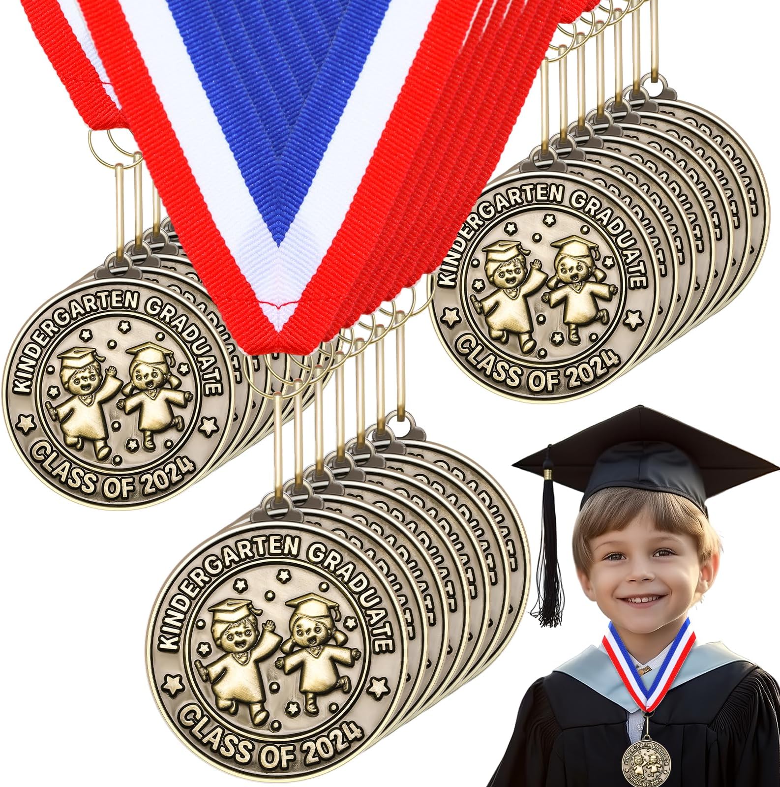 Remuuly Kindergarten Graduation Medals for Kids 2'' Preschool Award Medallion with Neck Ribbon Congrats Graduation Gifts for School Student Party Favor Supplies