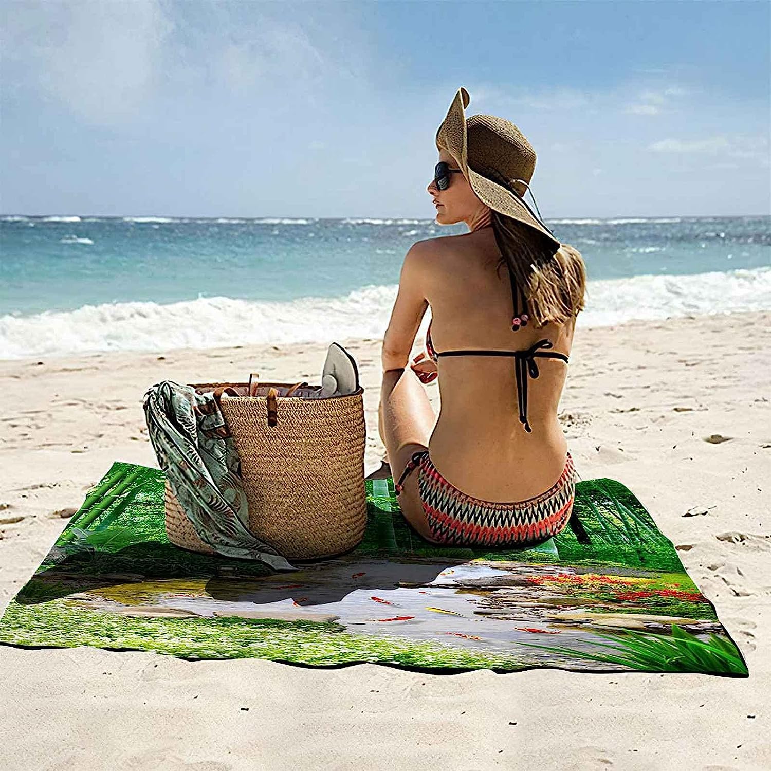 Telo Mare Grande, Microfibra Asciugamano Da Spiaggia, Teli Mare Xxl 200 X 200 Cm, Asciugatura Rapida Antisabbia Adulti Teli Mare Per Nuoto Campeggio 3D Telo Mare Scenario Del Torrente Di Bambù -6U7L