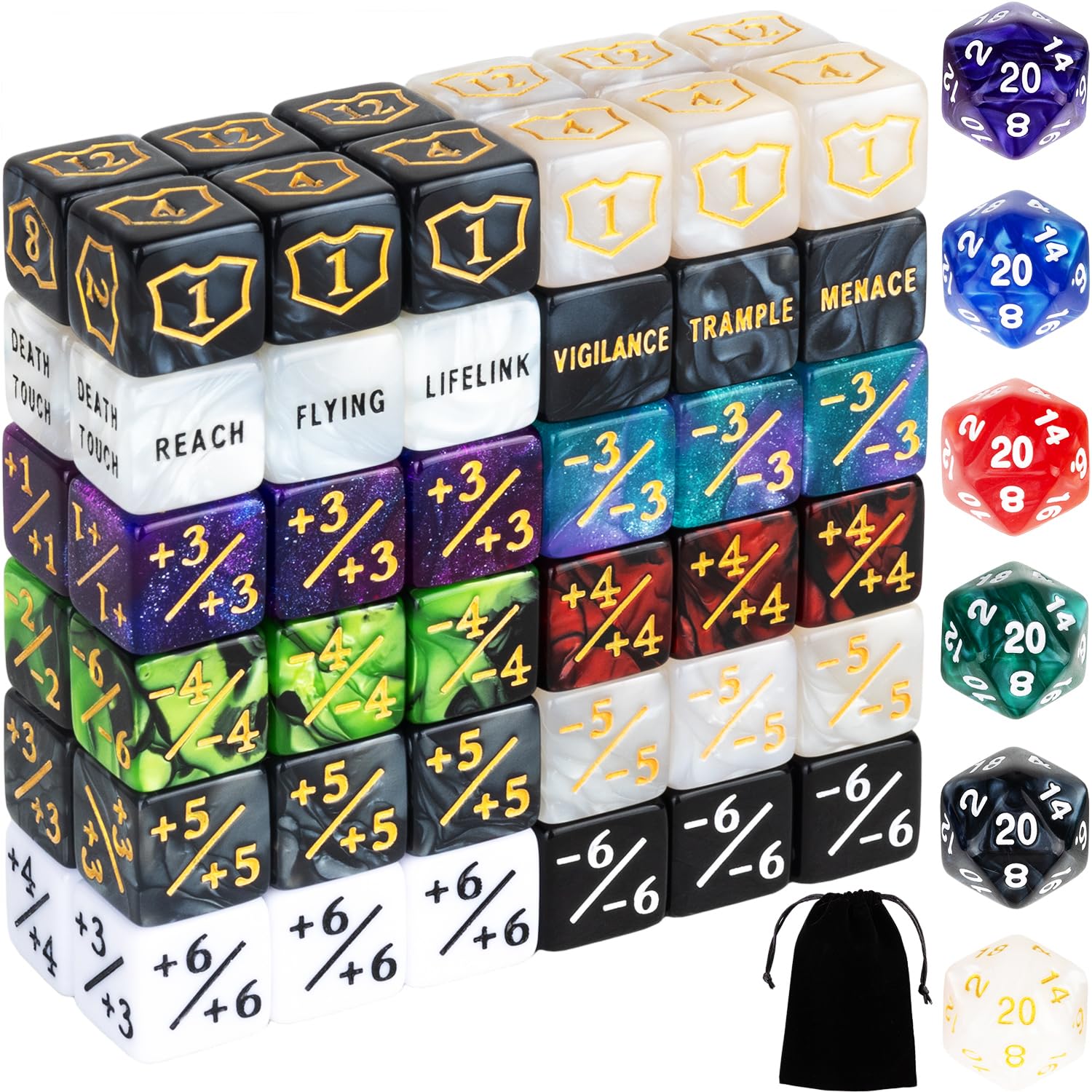 78 Pieces MTG Dice Counters Bulk Life Keyword Counter Dice Set Plus 1/+1 Buff