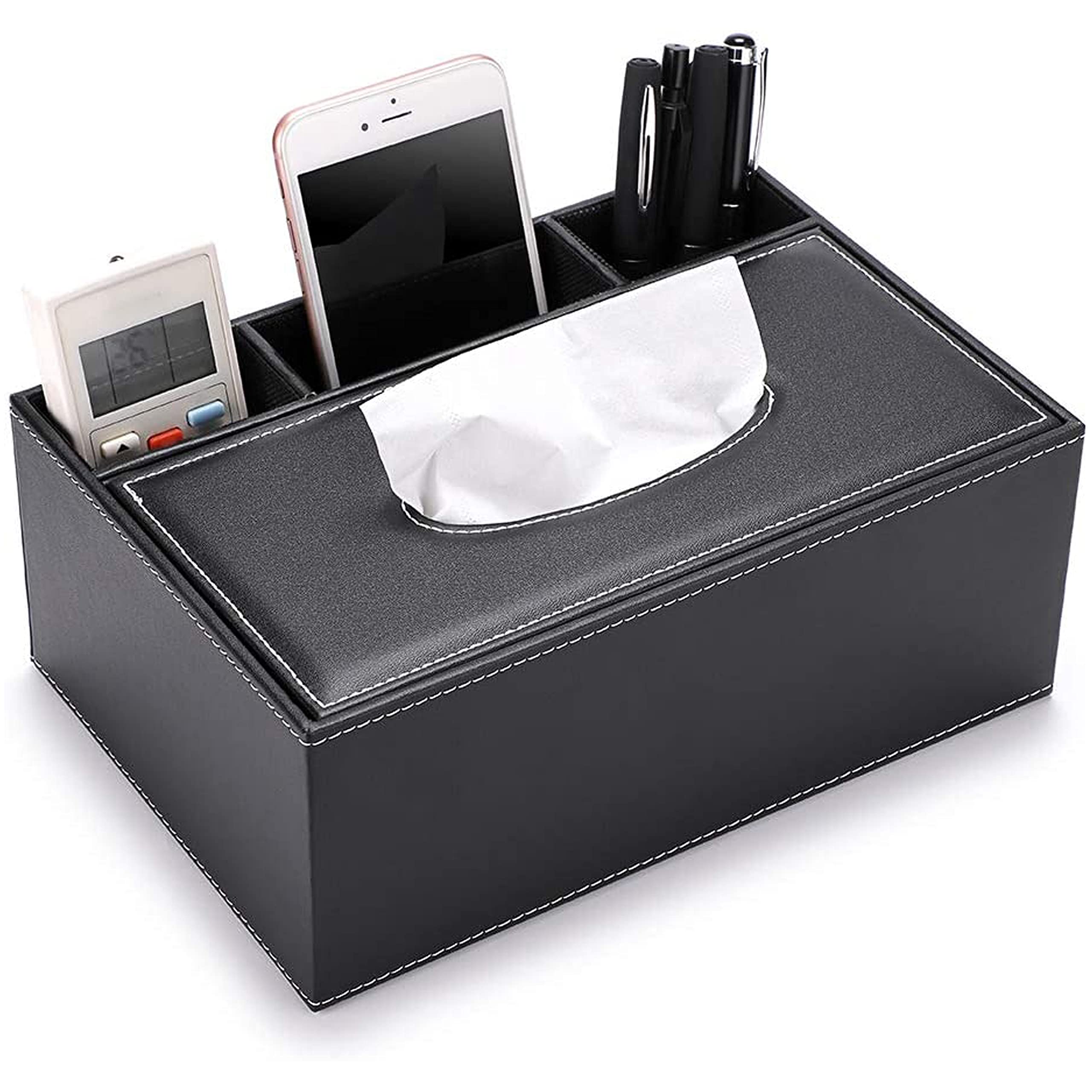 LWVAX® 3 Compartment Desk Organizer Rectangular PU Leather Tissue Paper Box Holder Remote Control Phone Stationery Storage Case Desk Tidy (4 Compart Leather Box) (B07SM8M8L2) Amazon Price History, Amazon Price Tracker