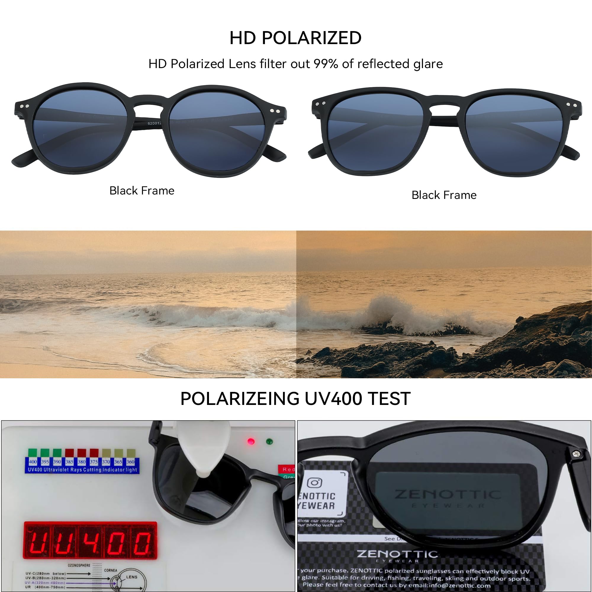 ZENOTTIC 2 Paia Occhiali da Sole Polarizzati per Uomo Donna Retro Vintage Rotondi Quadrati Protezione UV400 Unisex