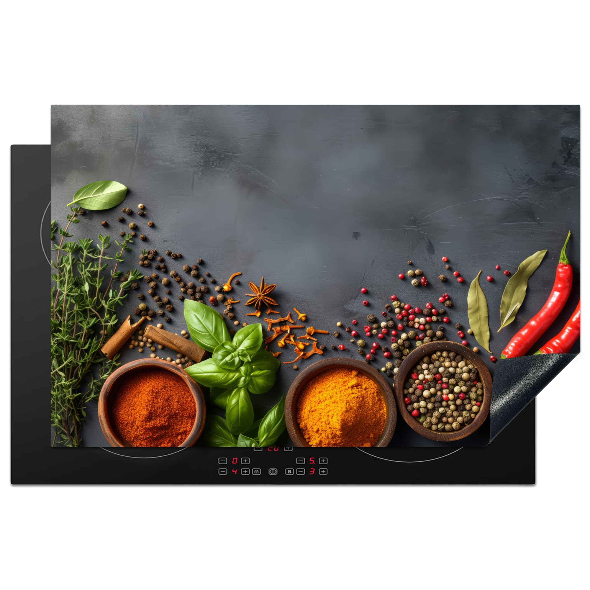 KitchenYeah© Induction Hob Protector Mat 20.5"x31.5" / 80x52 cm Stove Cap Top Cover Kitchen Cooker Covers for Electric Hobs Vinyl Herbs - Concrete - Spices - Pepper