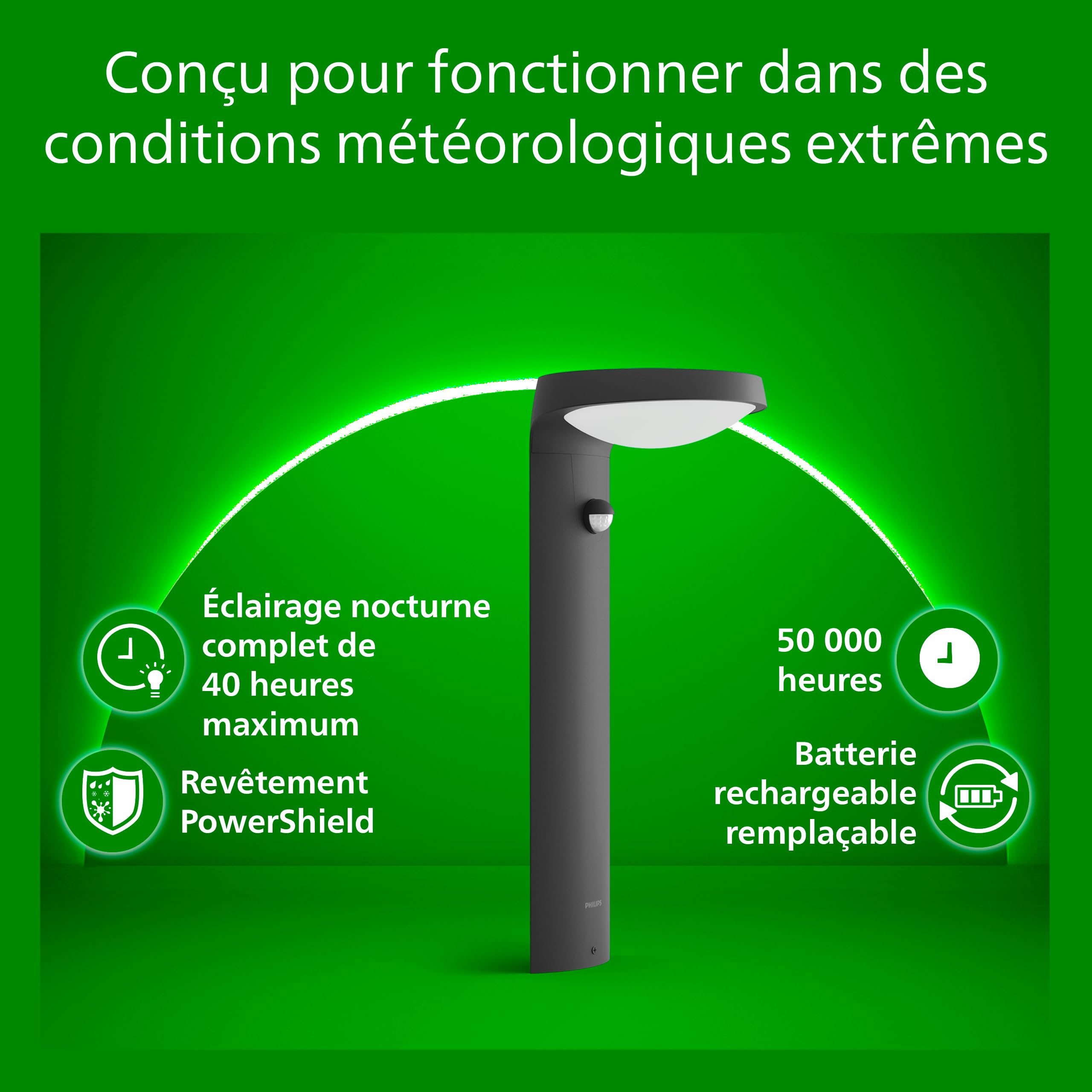 Philips Borne extérieure infrarouge Tyla, énergie solaire, 18W, 4000K, Anthracite