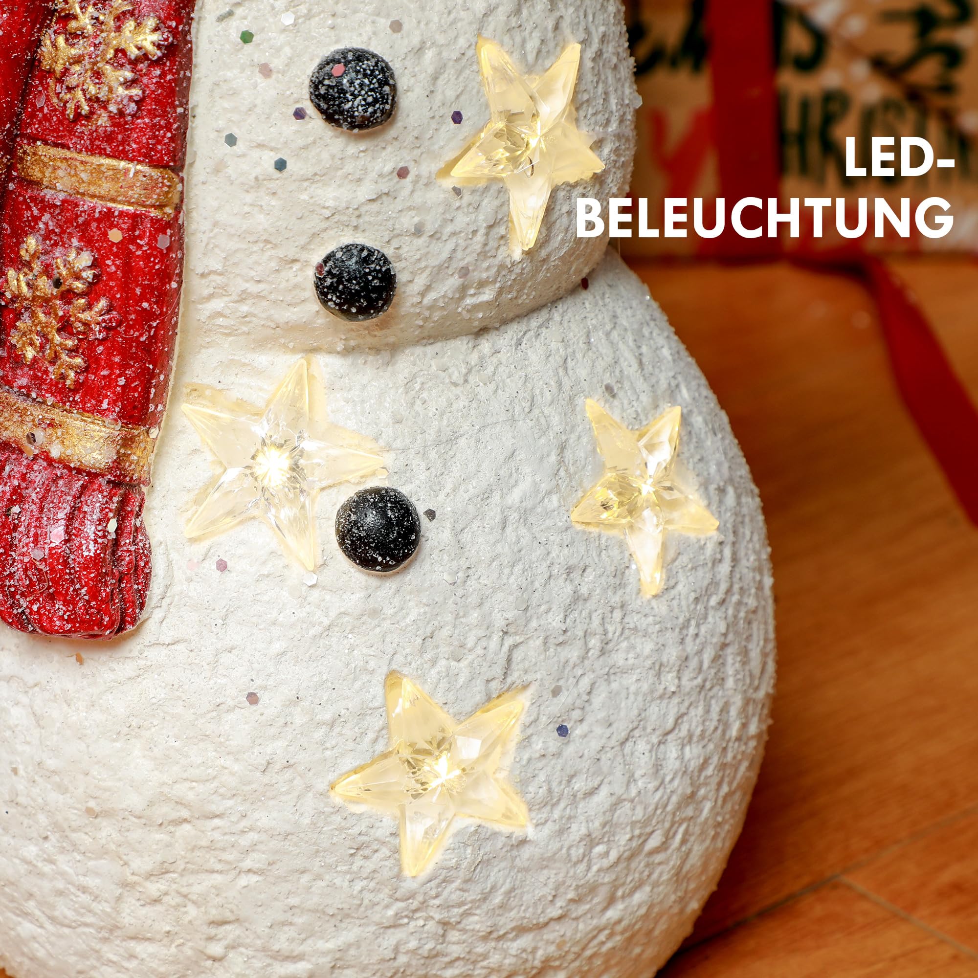HOMCOM Weihnachtsdeko Figur Schneemann mit Schals 38 cm mit LED-Licht