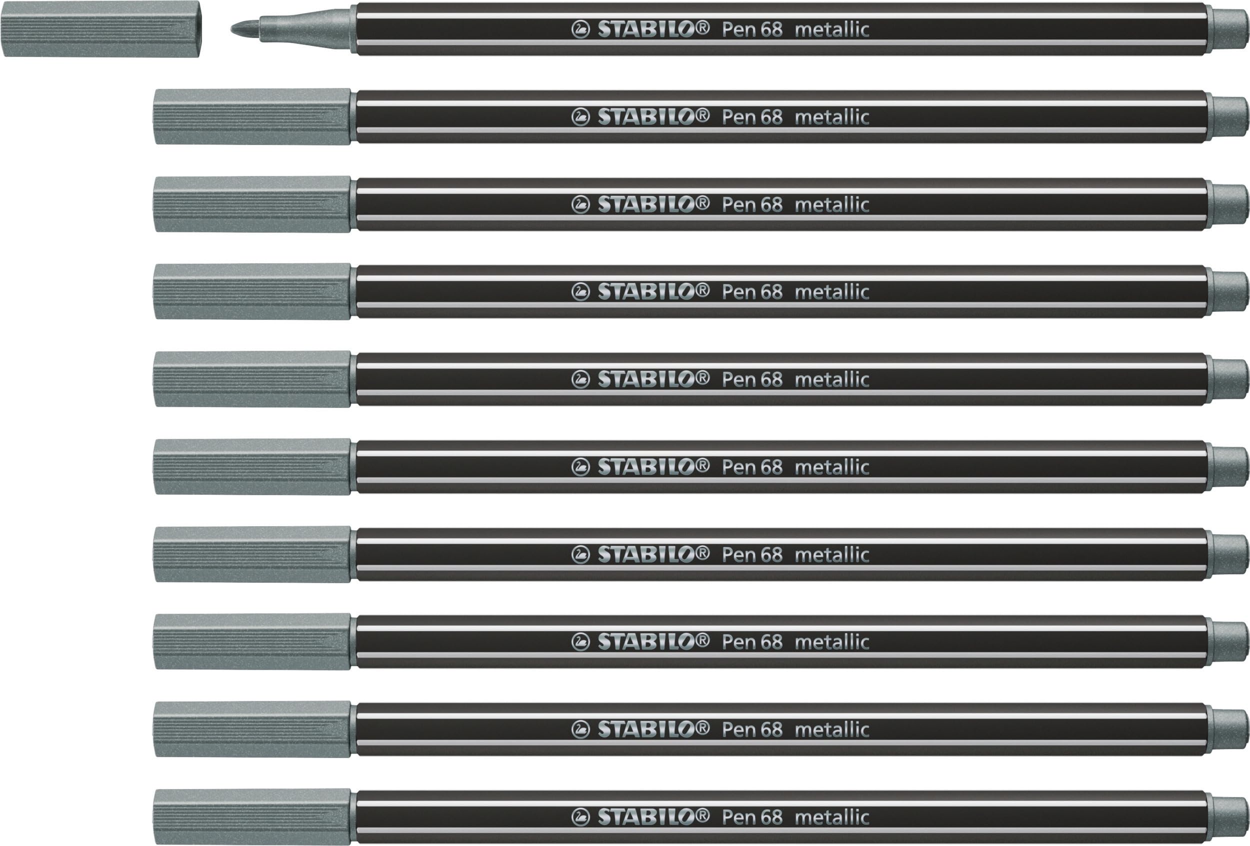 Metallic Premium Felt Tip Pen - STABILO Pen 68 metallic - Pack of 10 - silver