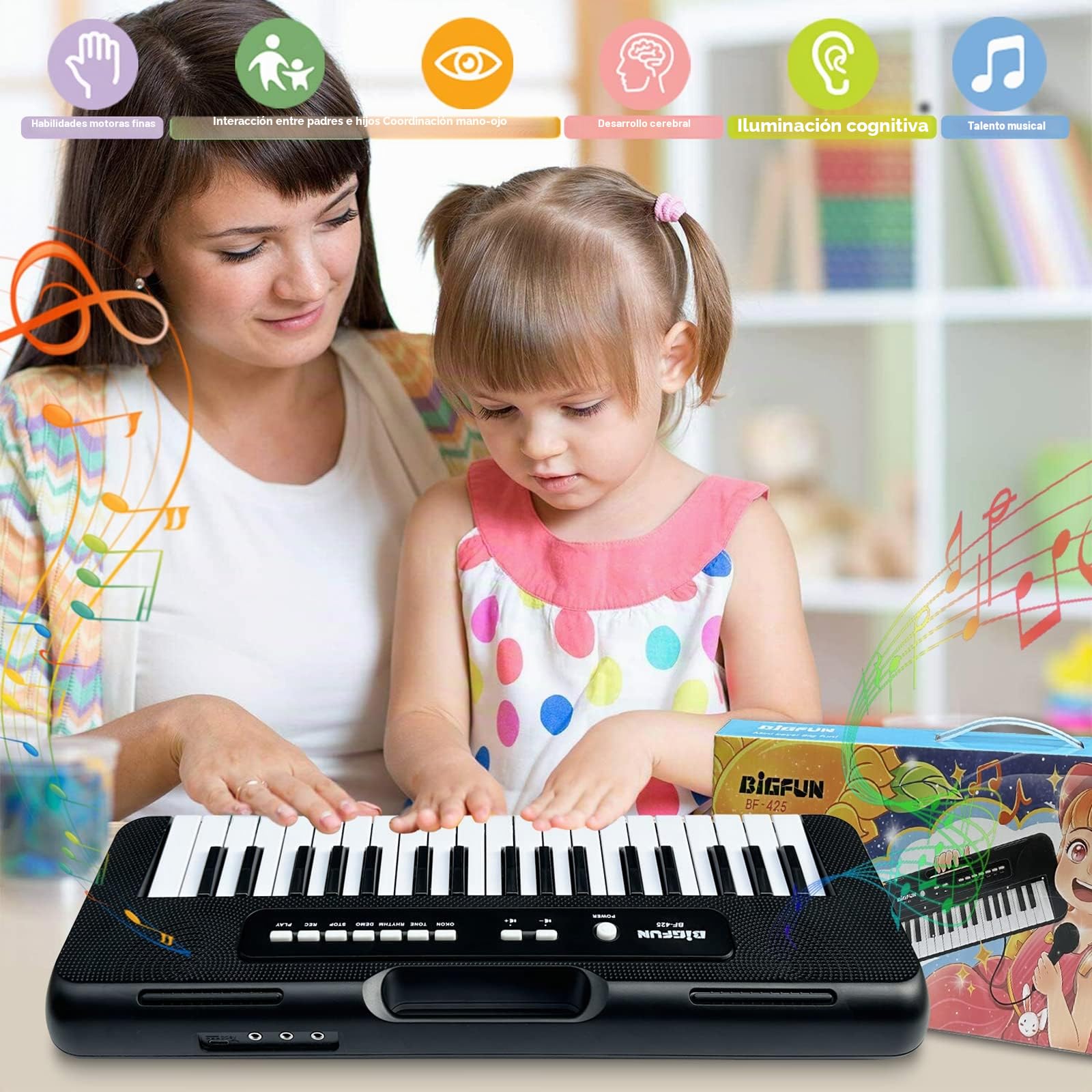 Teclado de Piano para Niños, 37 Teclas Electrónicos Piano Musical con Micrófono, Aprendizaje Portátil Educativo Navidad Cumpleaños Juguetes para 3 4 5 6 7 8 Años Niñas Niños
