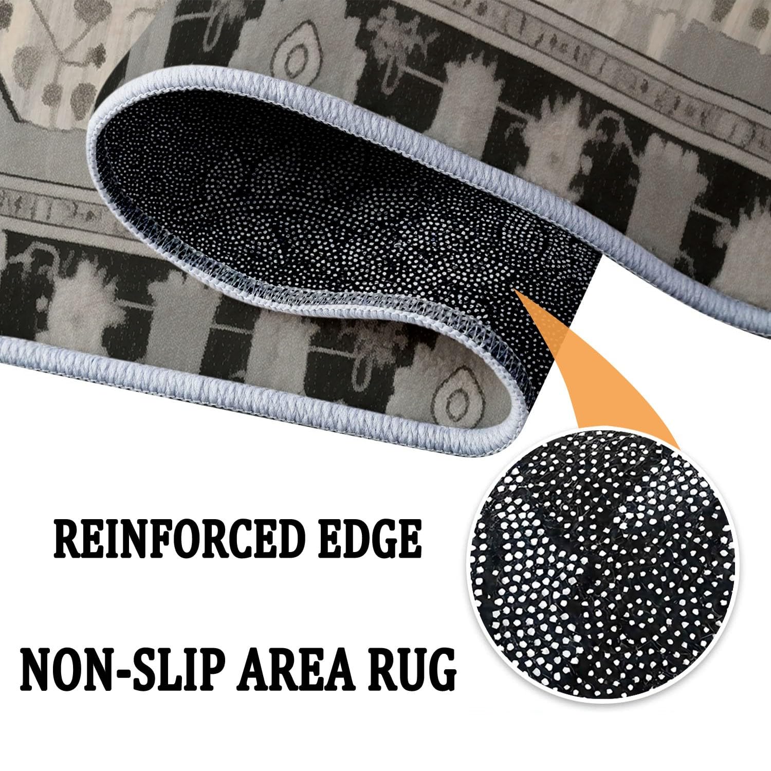 Tappeto rotondo soggiorno 100 cm (Round) soffice morbido Motivo in stile persiano retrò antiscivolo lavabile in lavatrice Tappeto, per camera da letto bagno corridoio Cucina Nero Beige