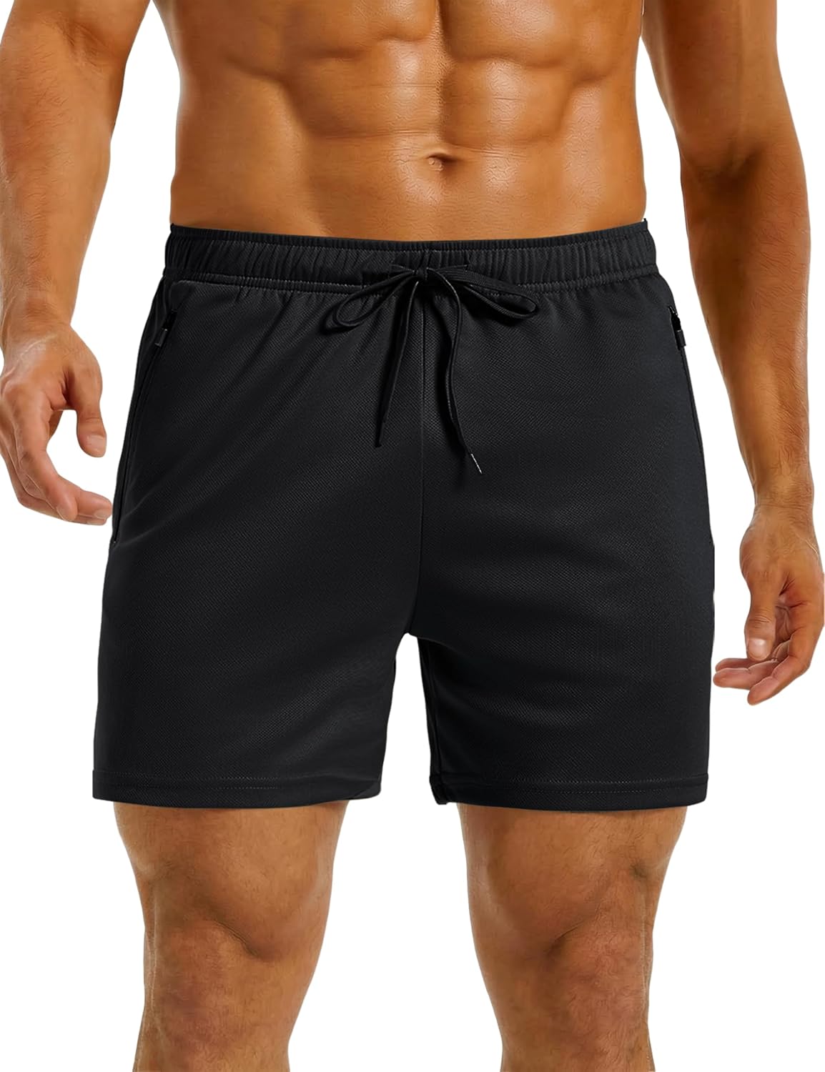 MAGCOMSEN Men's 5" Athletic Running Shorts Mesh Quick Dry Lightweight Linerless Gym Workout Shorts with Zipper Pockets