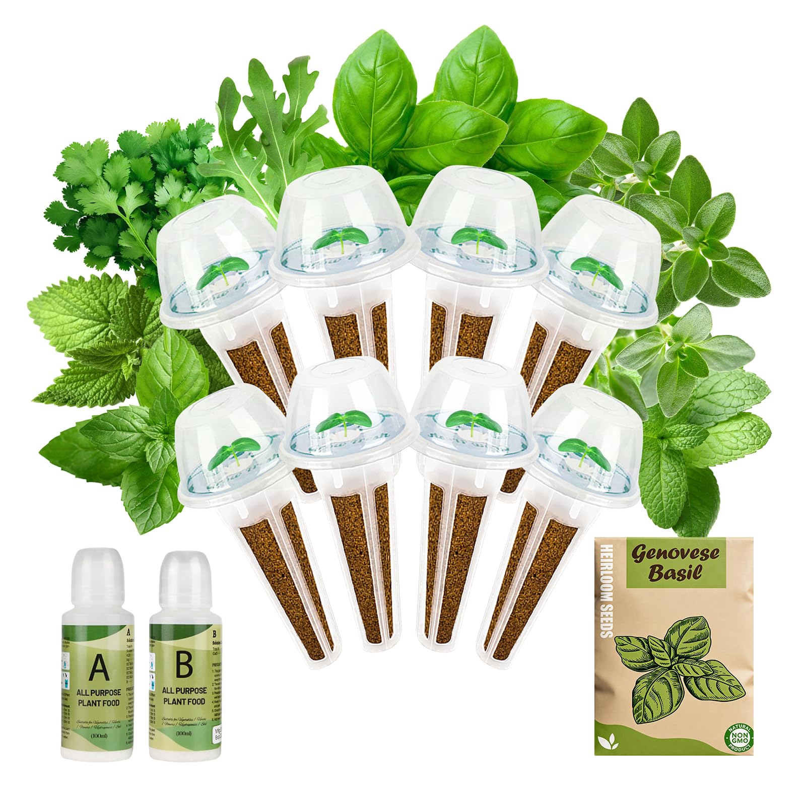 Herb Seed Pod Kit for AeroGarden, idoo, Ahopegarden, MUFGA Hydroponics Garden with Genovese Basil, Thai Basil, Thyme, Cilantro, Peppermint, and Arugula - Compatible with All Hydroponics (8-Pod)