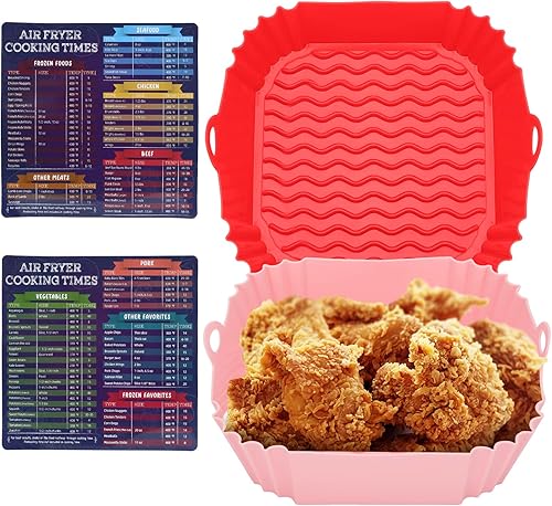 YARACHEL - Juego de 2 forros de silicona para freidora de aire y freidora de aire magnética para freidora de aire cuadrada reutilizable de 8