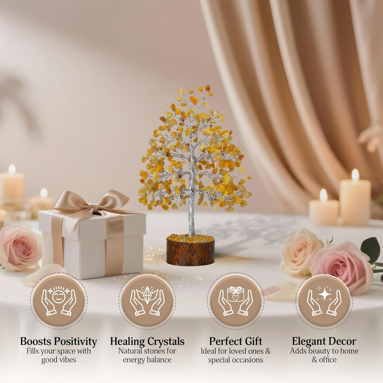 FASHIONZAADI Yellow Aventurine Healing Crystal Bonsai Tree, Desk Decor for Room & Office Decor, Spiritual Gift - Crystals for Home, Room Decor - Cute House Warming Gifts for Women, Mom Birthday