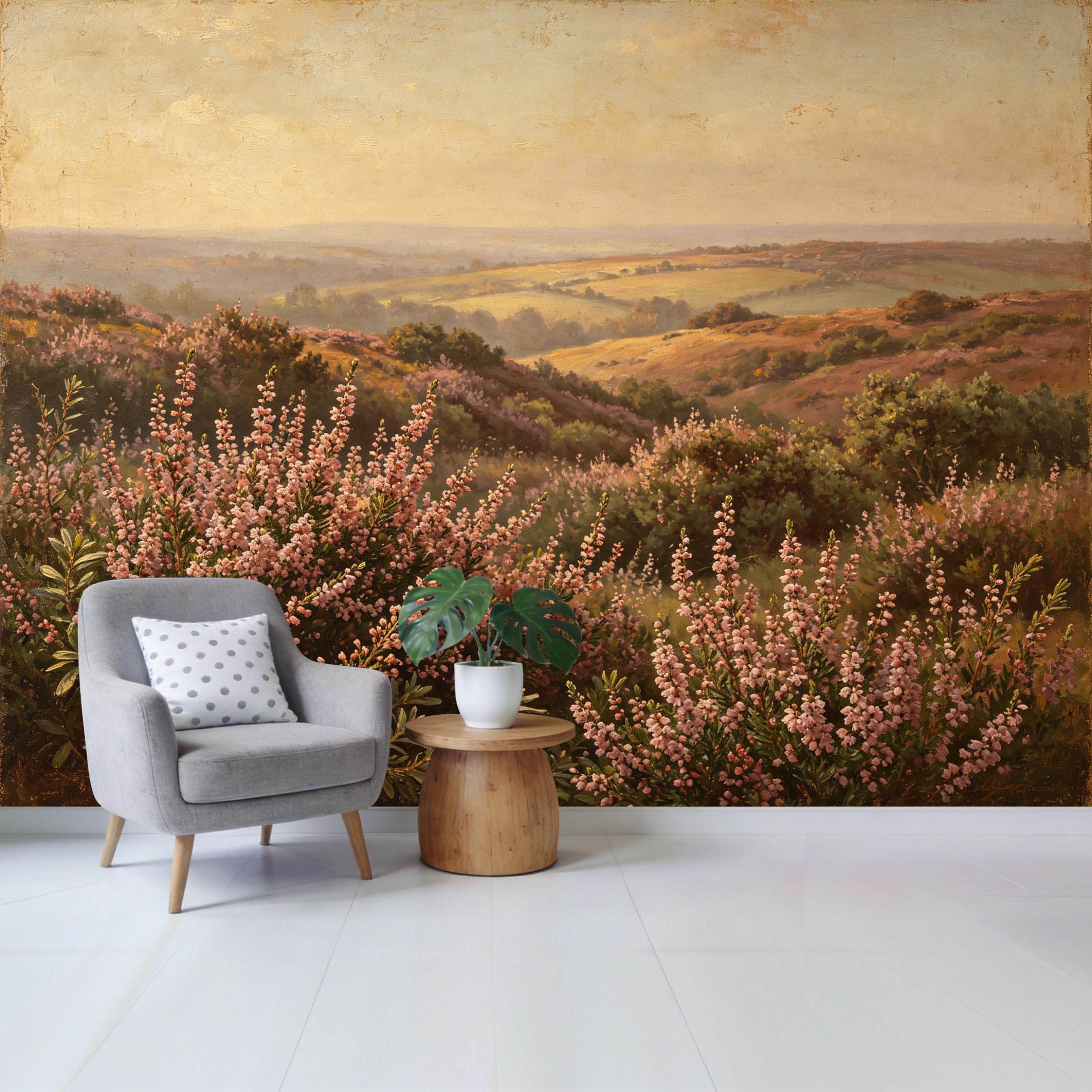 Qzlithotic Yq2605250427 Custom Size Wall Mural Vintage Landscape Blooming Wildflower Fields Oil Painting Style Selfadhesive Wall Fabric Removable Wallpaper For Home Office Decor