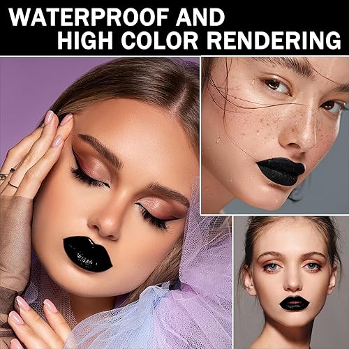 Miniatura 4 de Juego de 2 lápices labiales y delineador de labios negro mate, juego de brillo labial líquido de terciopelo antiadherente, impermeable, de larga