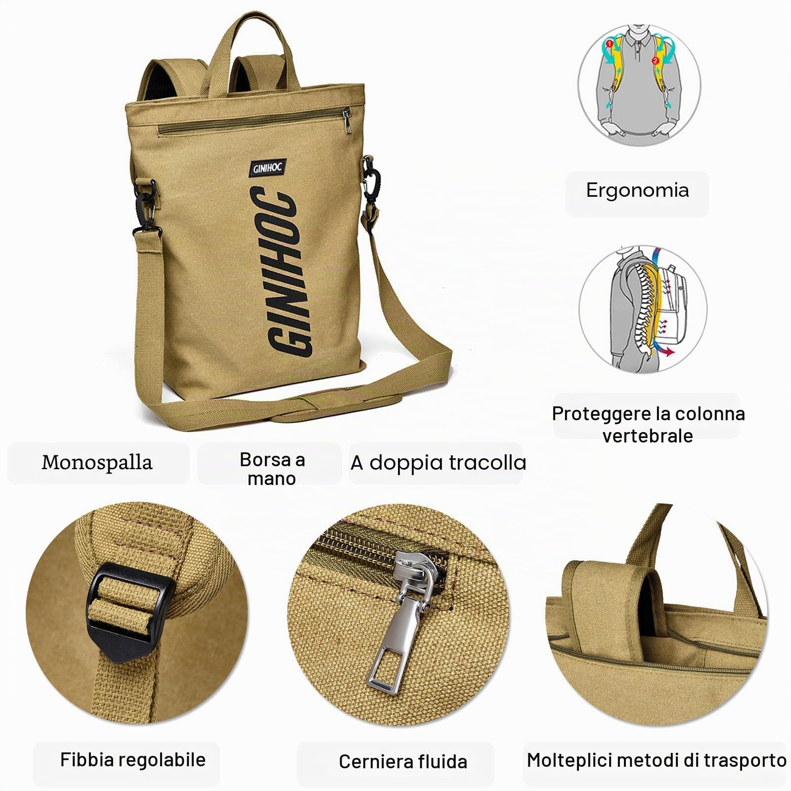FANDARE Zaino Tela Porta PC Cartelle Zaino Donna Uomo Università Zaini Casual Borsa a Spalla Ragazzo Ragazza per Scuola Viaggio Marrone