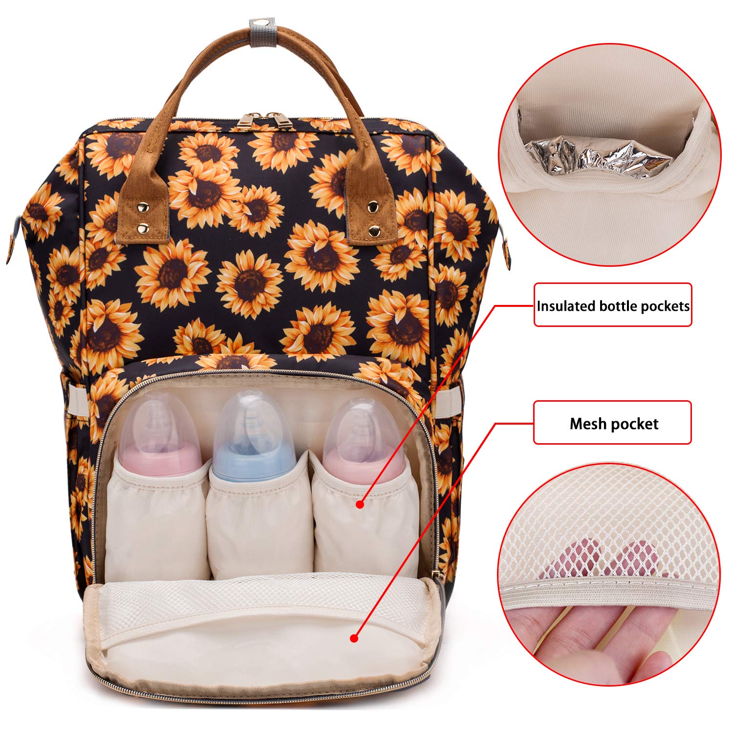 Sunflower Diaper Bag Backpack, Womens Large Waterproof Maternity Baby Nappy  Bags