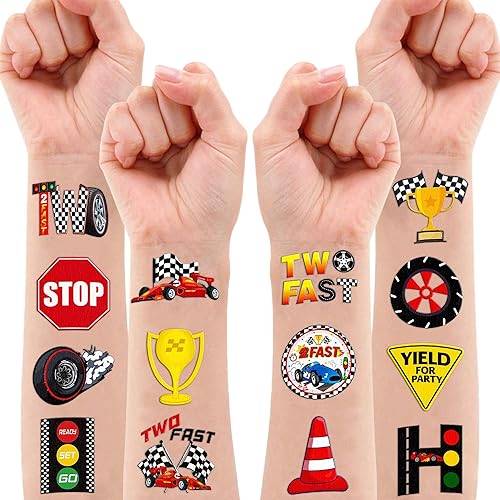 Vista 7 de 96 calcomanías de tatuajes temporales precortadas para autos de carreras rápidas, decoración de fiesta de segundo cumpleaños, suministros