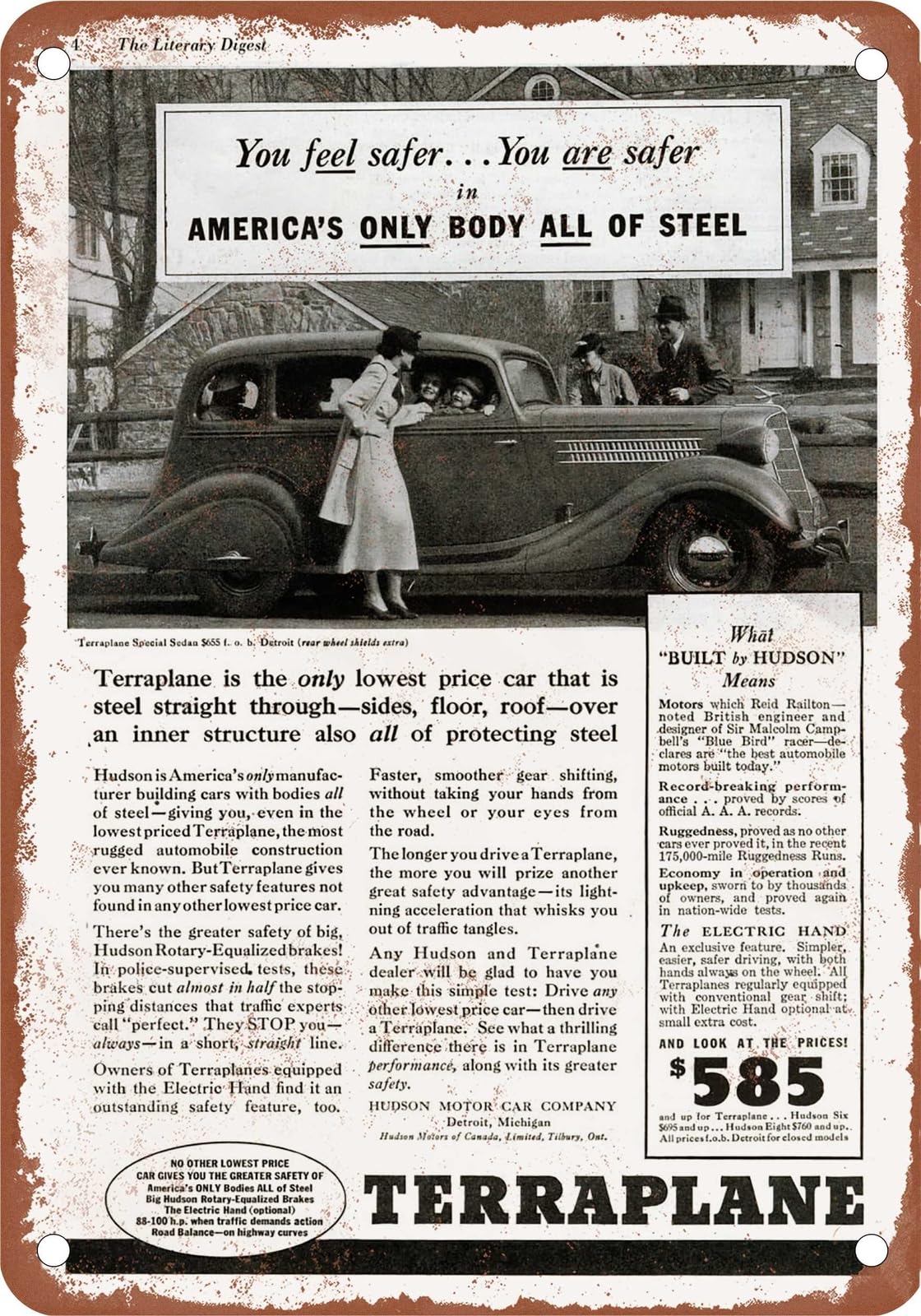 Miaomansenstore Metal Sign - 1935 Hudson Vintage Ad 02 - Old Retro Rusty Look Home Decor