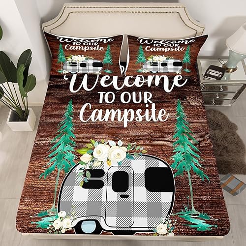 Vista 138 de Erosebridal Sábanas rústicas de granja, sábanas de camping feliz, juego de sábanas para decoración de cámper para niños, adolescentes, mujeres